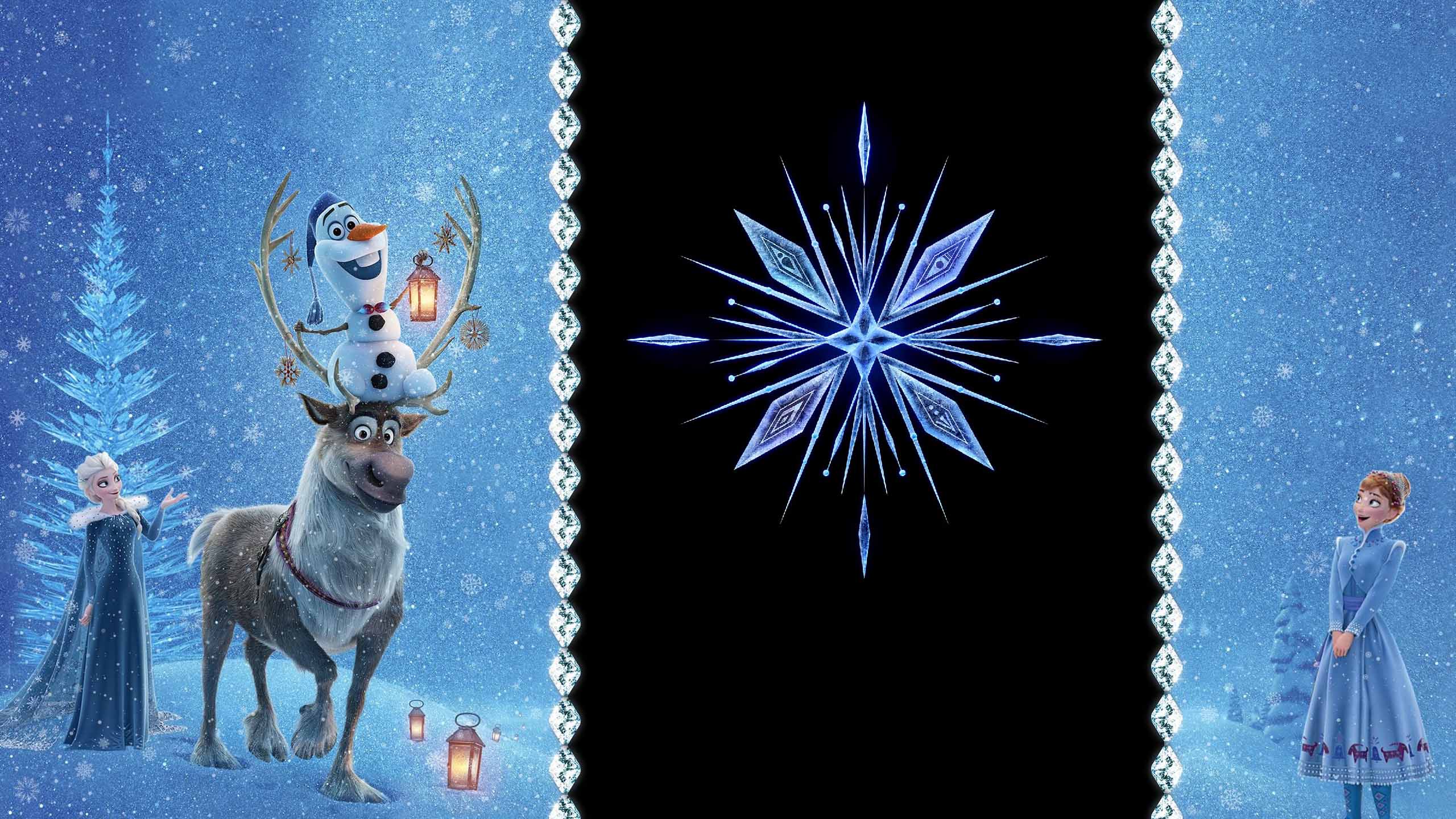 2560x1440 Anna Elsa Olaf Snowflake Sven HD Olaf's Frozen Adventure Wallpaper