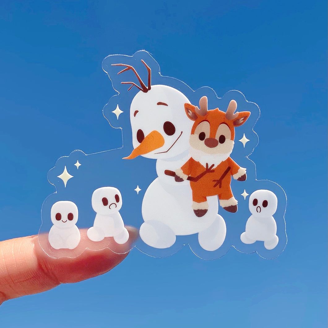 1060x1060 Olaf with Sven Plushie Transparent Sticker
