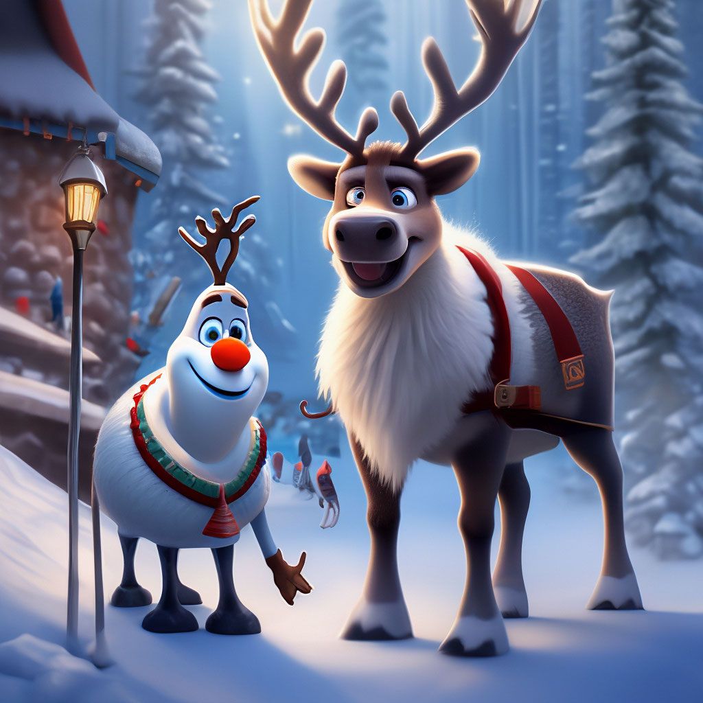 1024x1024 Sven the reindeer and Olaf the snowman
