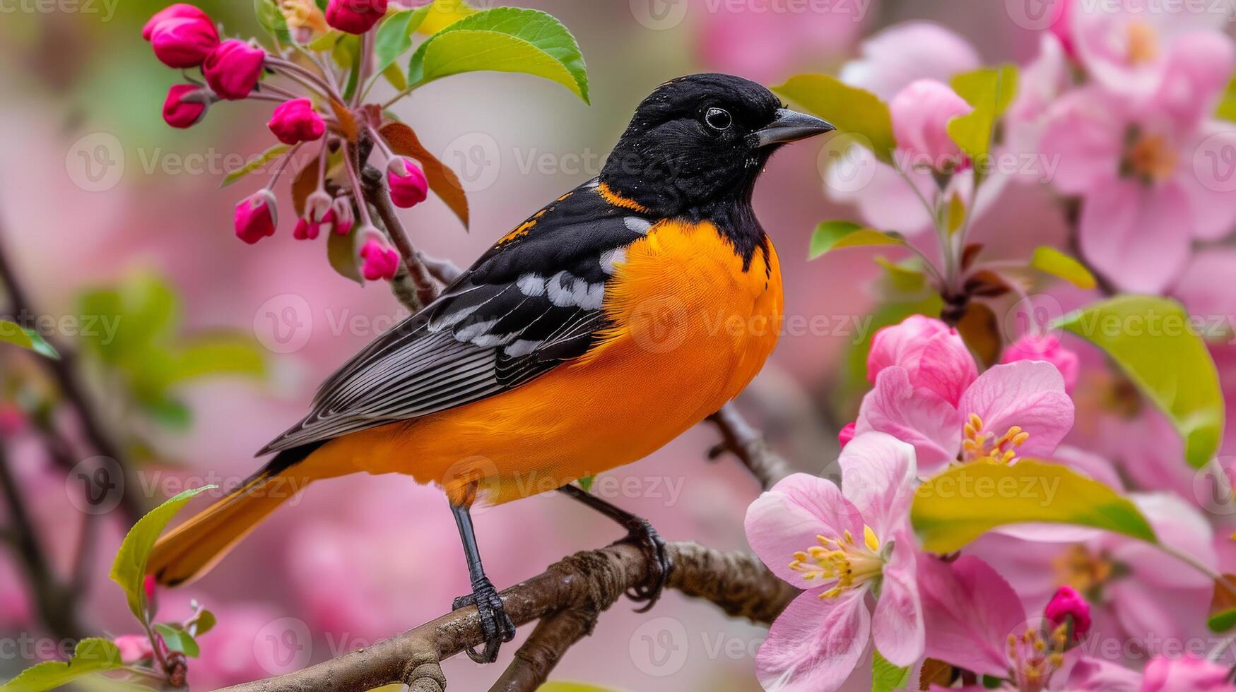 1749x980 Baltimore Oriole on Apple Blossom Branch