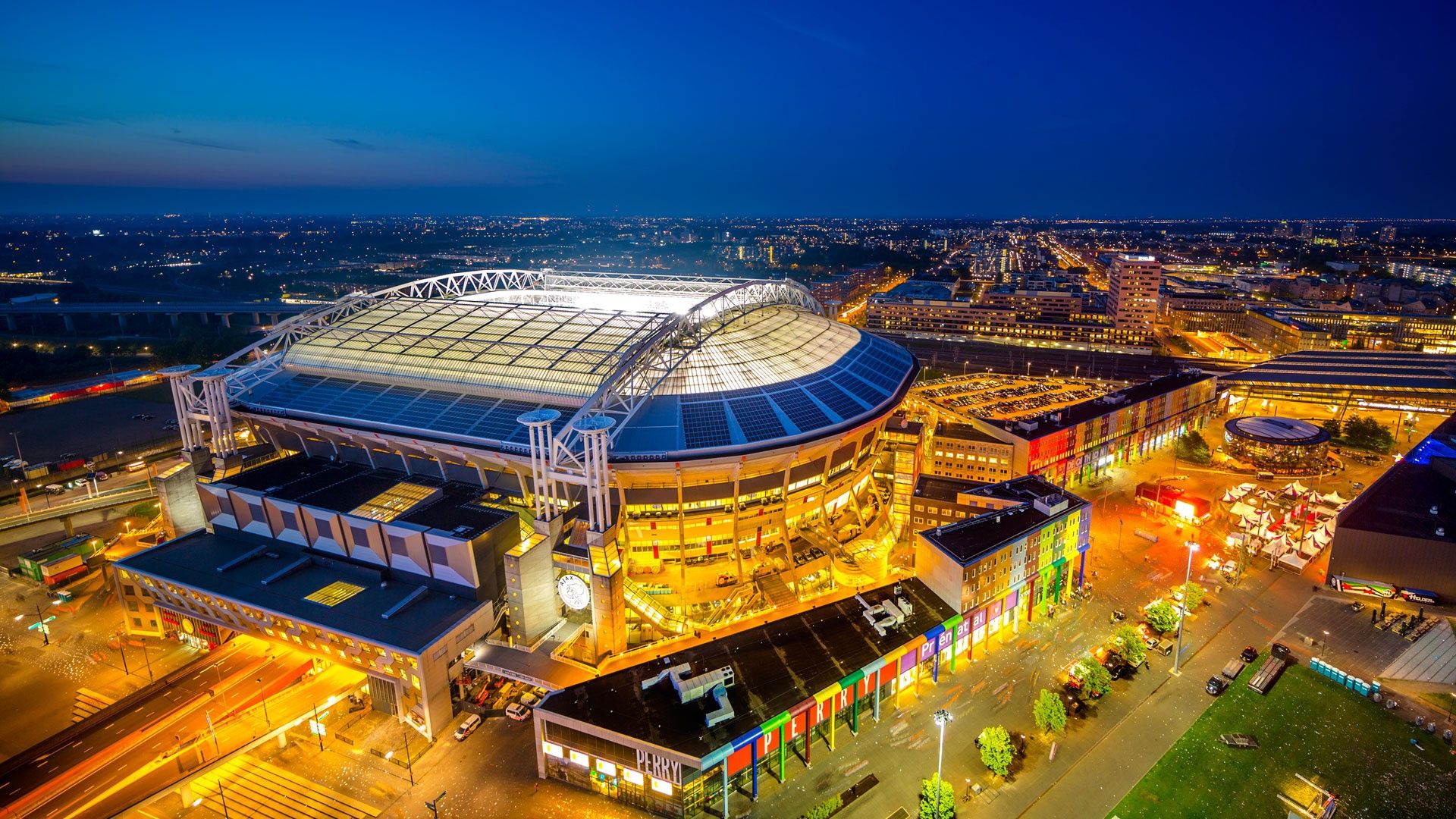 1920x1080 Phone wallpaper: Ajax Amsterdam, Stadium, Sports, Amsterdam, City, Horizon, Night, Soccer 870094