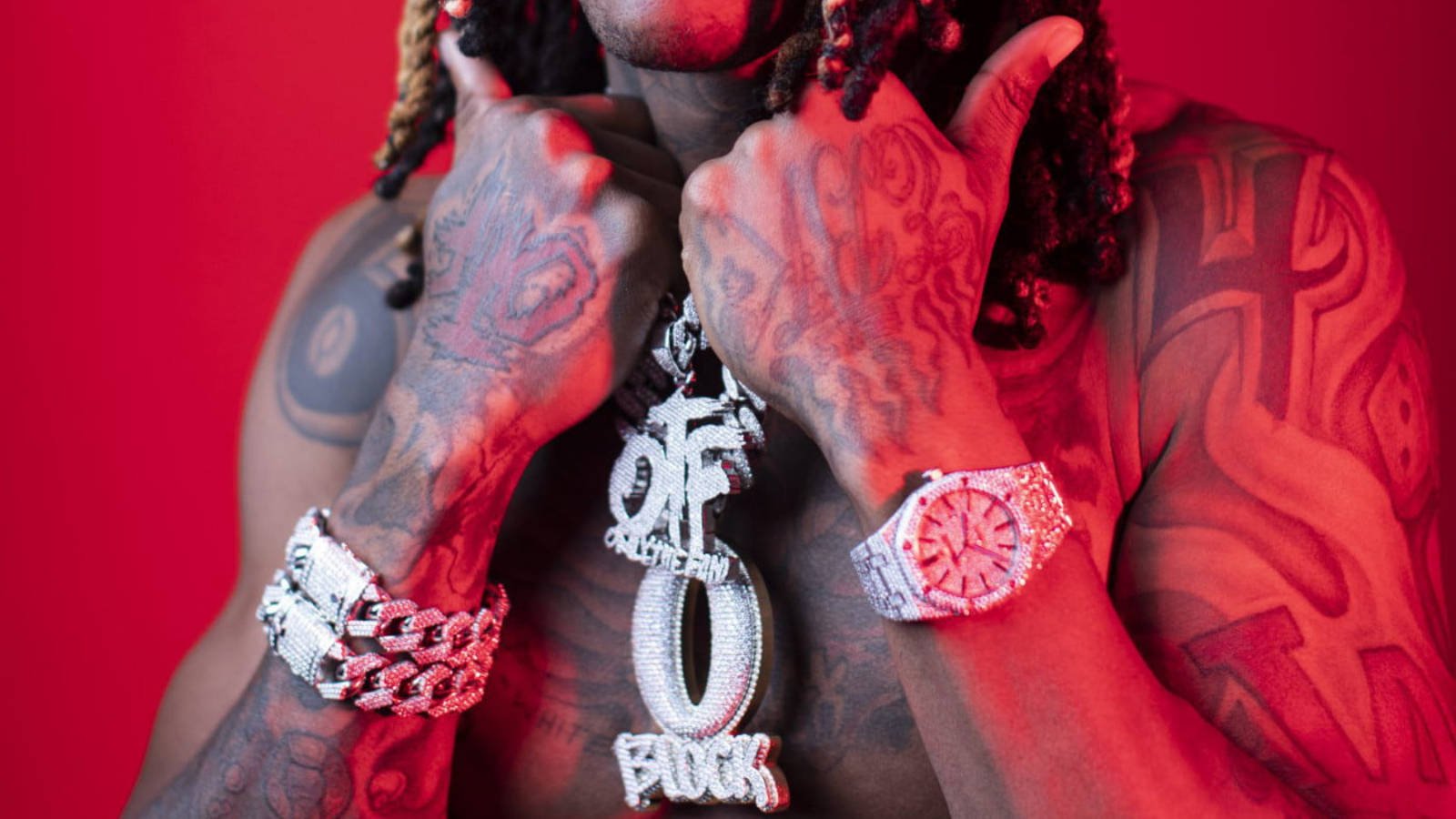 1600x900 Download RIP King Von Bling Tattoos Red Background Wallpaper