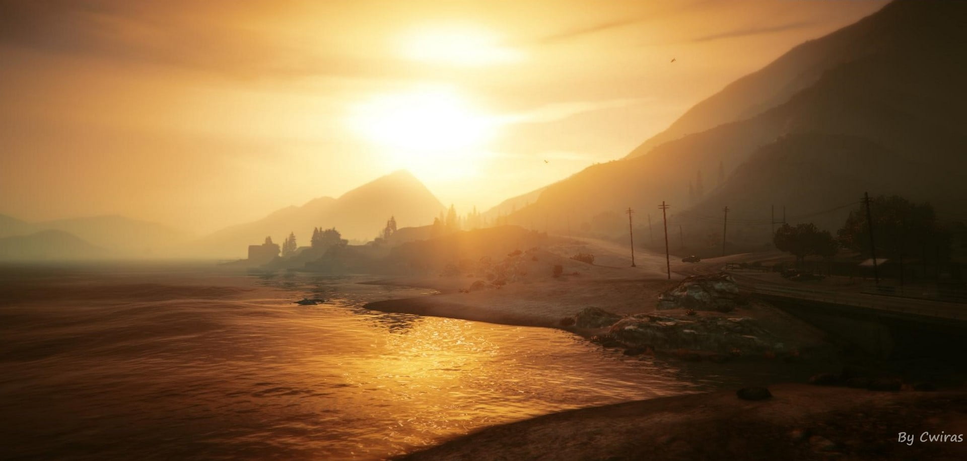 1920x916 Silhouette of mountain, GTA Grand Theft Auto, Grand Theft Auto V, PlayStation HD wallpaper