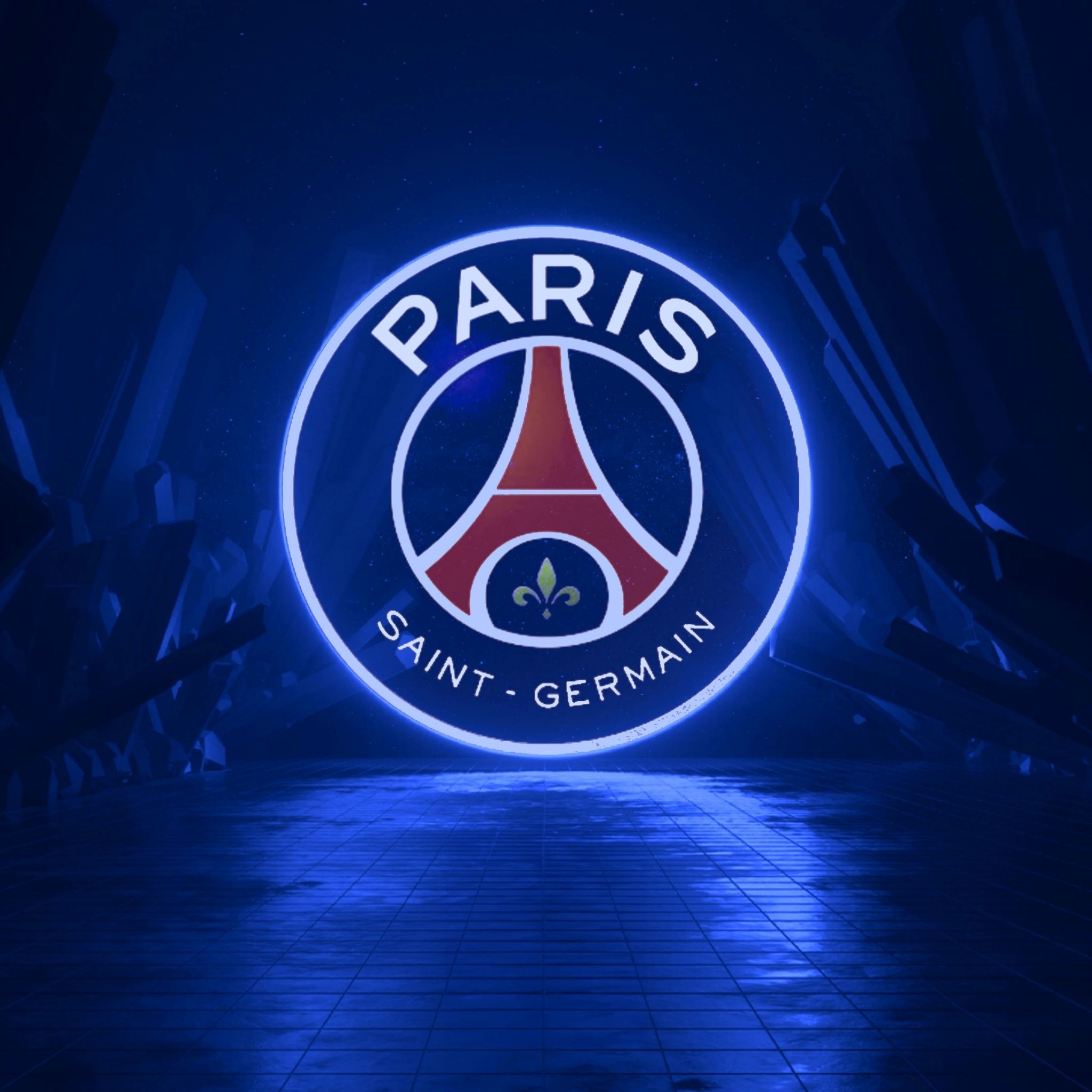 2048x2048 Paris Saint Germain Wallpaper 4K, Dark Aesthetic, Neon Logo