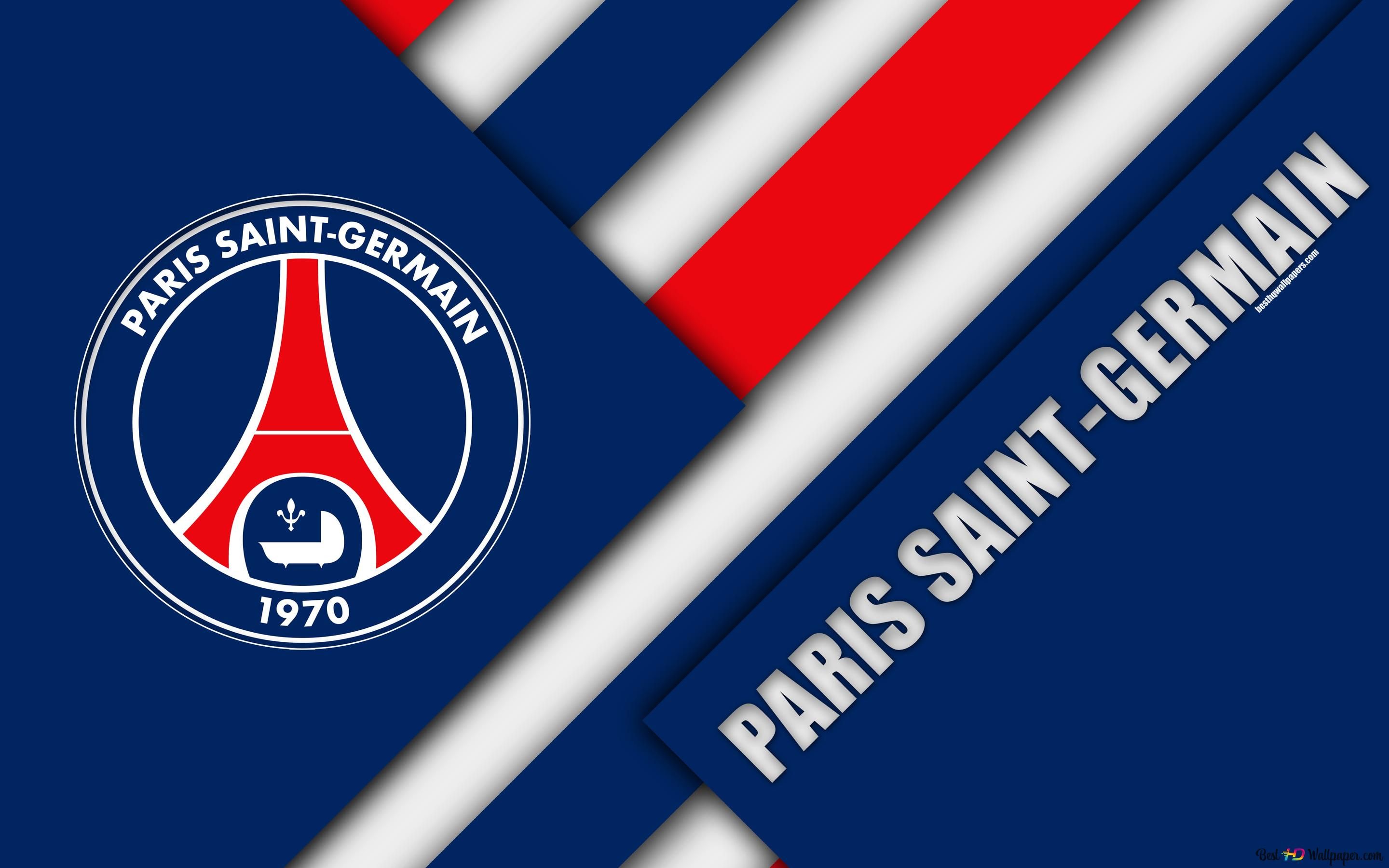 2880x1800 Paris Saint Germain football club logo red blue white 4K wallpaper download