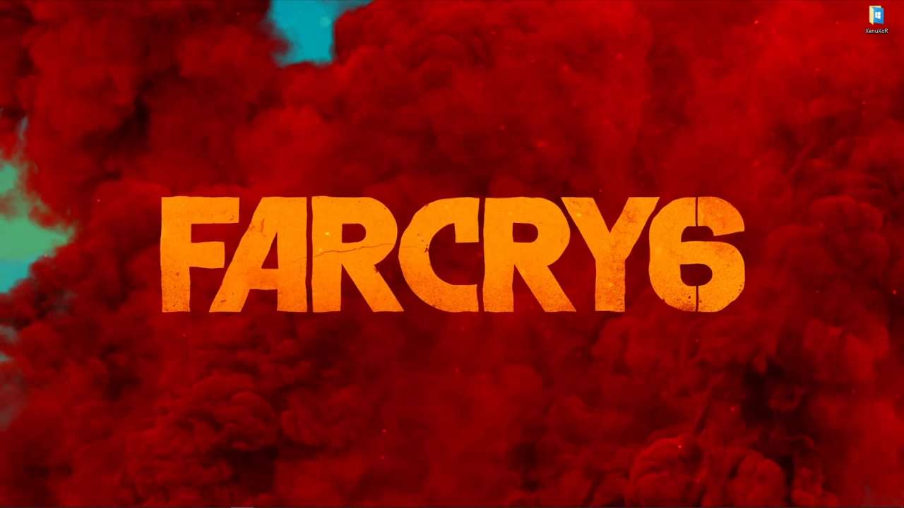 1280x720 Far Cry 6 logo on red smoke background live wallpaper on desktop