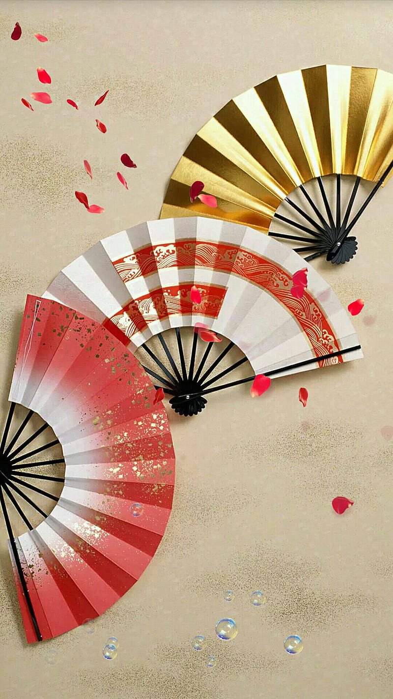 800x1422 Chinese fan, bubbles, china, petals, rose, sand, HD phone wallpaper