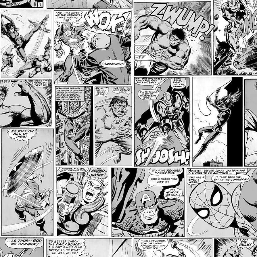 894x894 Marvel Comic Strip Wallpaper Black White Hulk Captain America Spiderman Y L : Amazon.co.uk: DIY & Tools