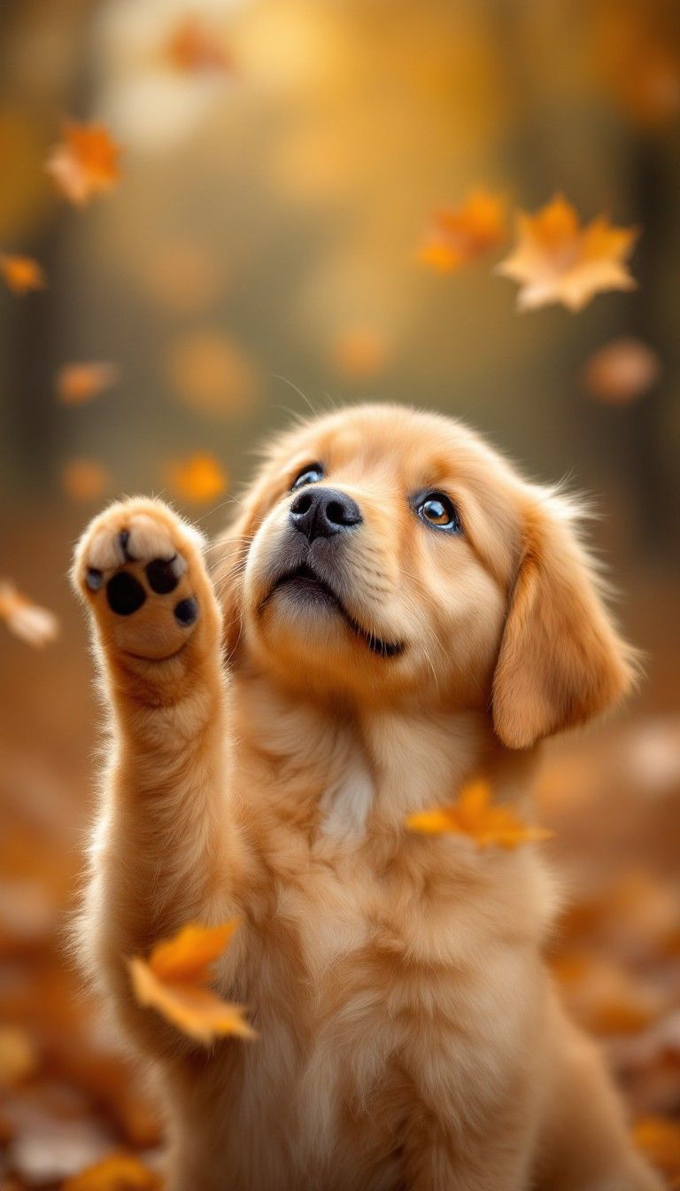 768x1344 Download Puppy Autumn Bliss Image, Autumn, Leaves