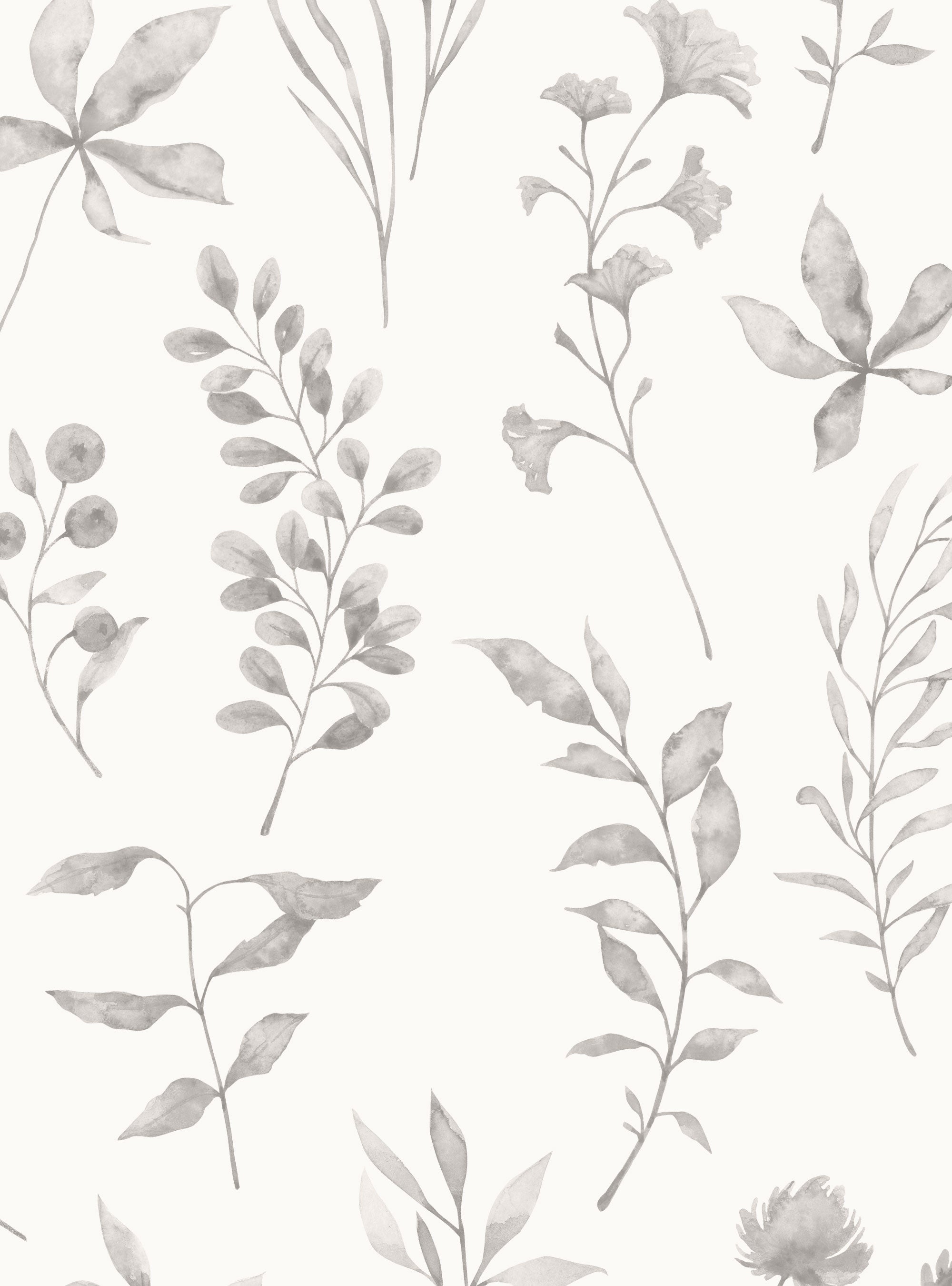 2000x2700 Watercolor Botanical Leaves Wallpaper, Small Sample 8 x 11 inches / Grey / Vinyl Peel and Stick