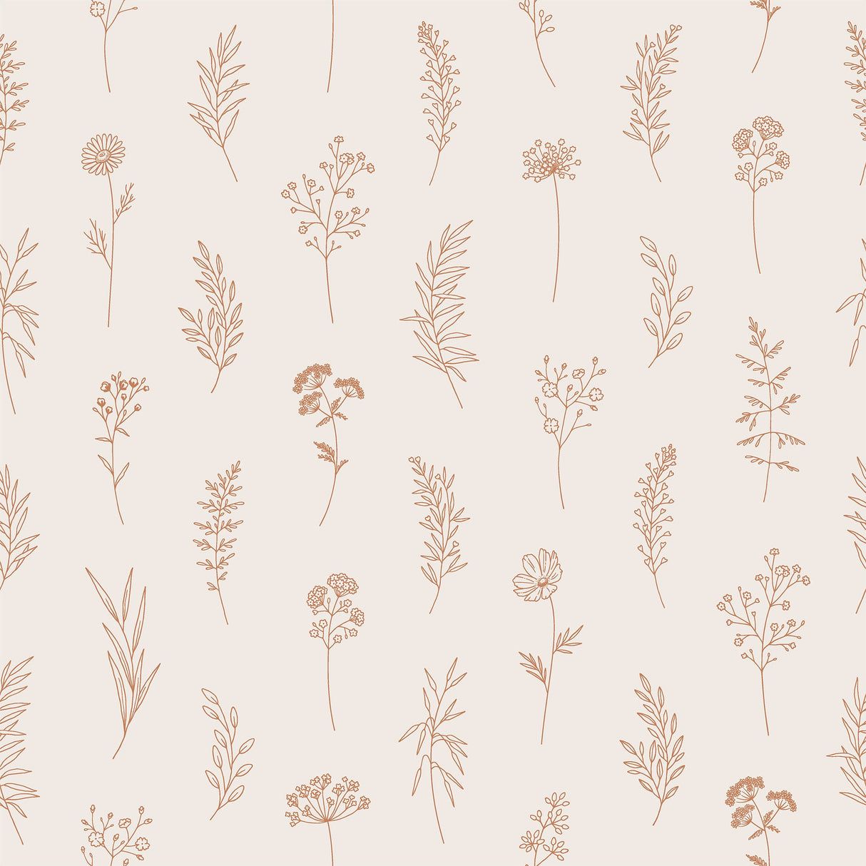 1214x1214 Modern Botanical Wallpaper Peel and Stick Line Wildflowers 24W x 120H / Smooth Vinyl Peel & Stick