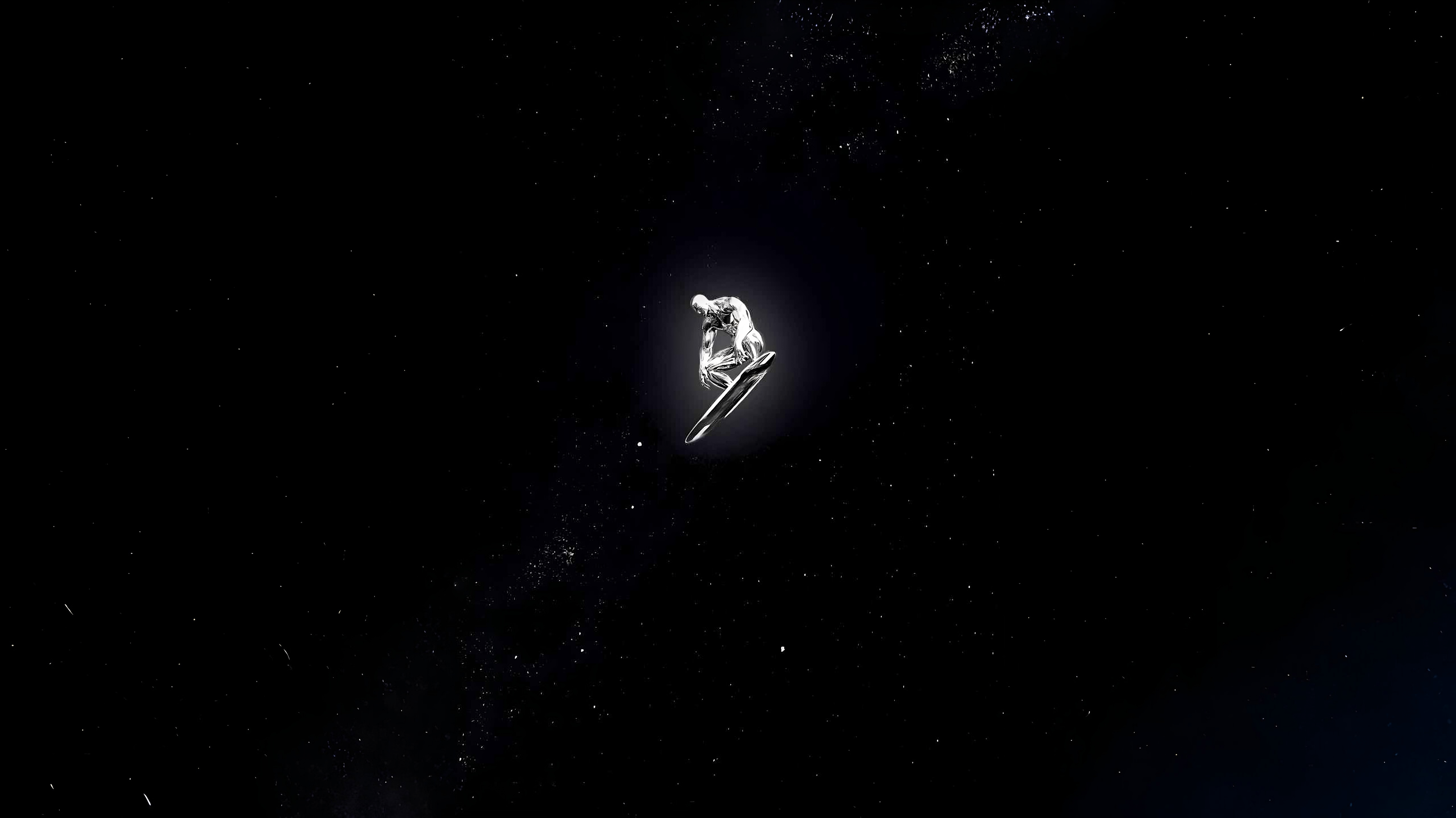 5120x2880 Silver surfer all alone in the space wallpaper with ai expansion and enhancement 5120x2880