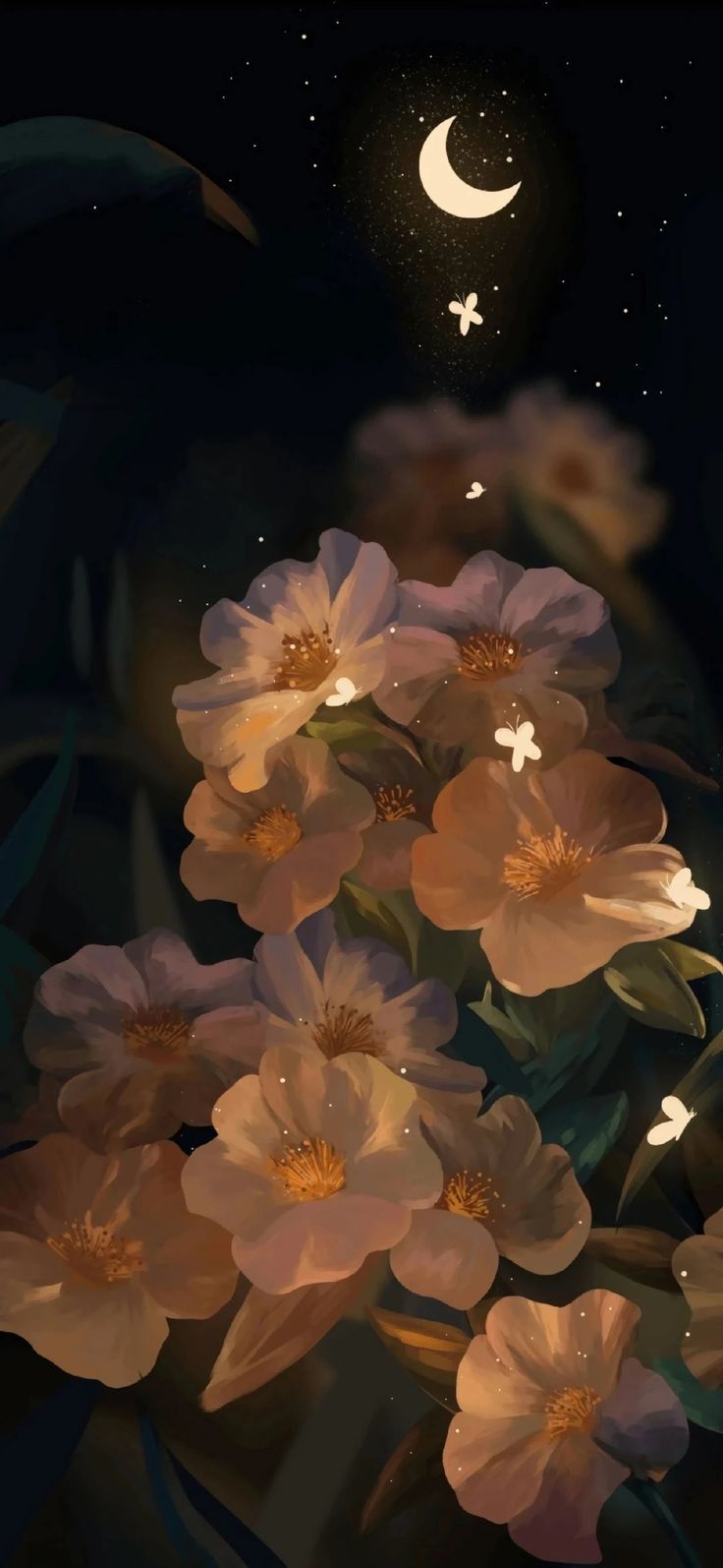 736x1594 Flowers Blooming in the Dark Night. Fairy wallpaper, Drawing tutorials, Japon illustration
