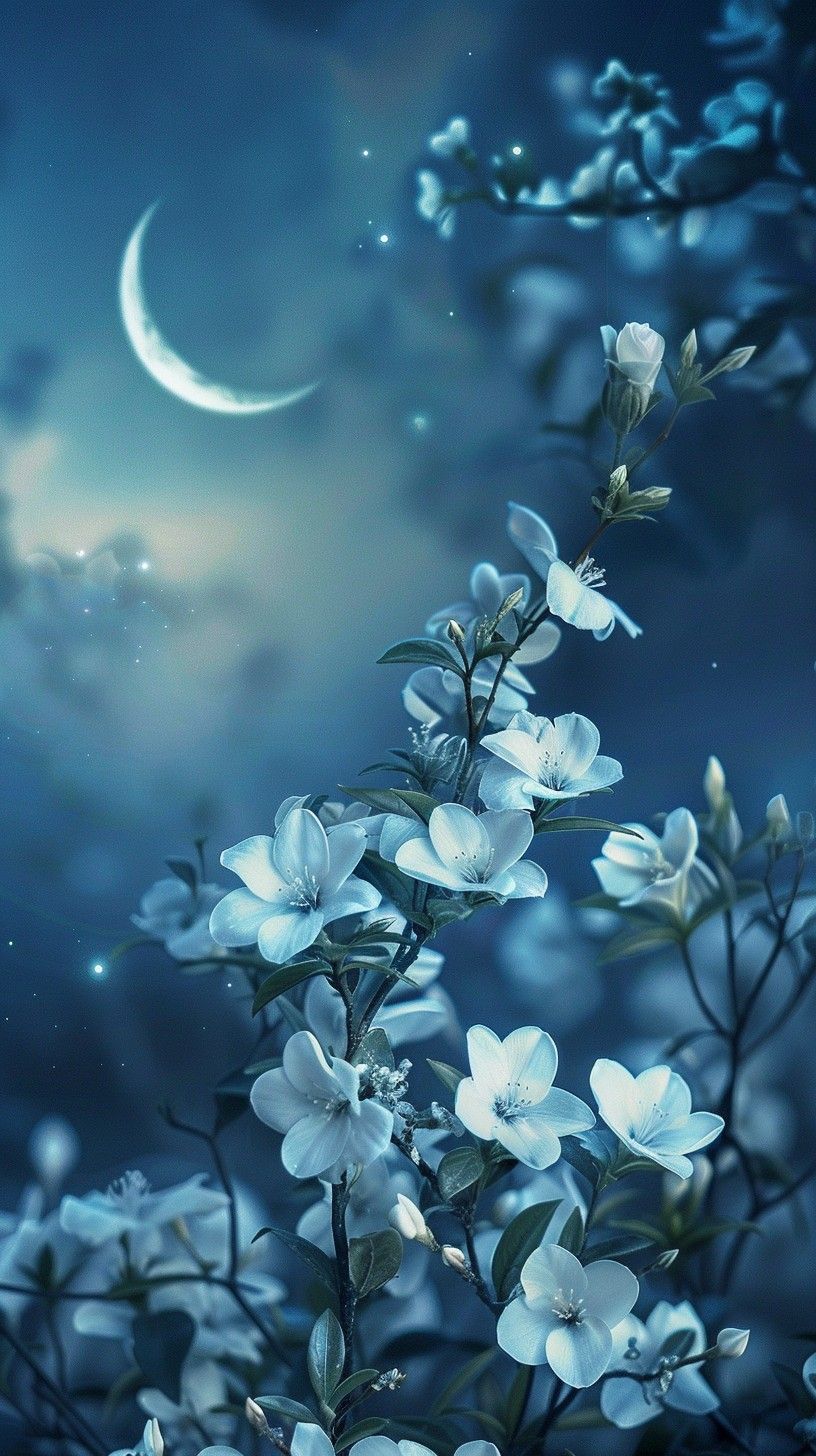 816x1456 Download Moonlit Floral Night Image, Flowers, Nighttime