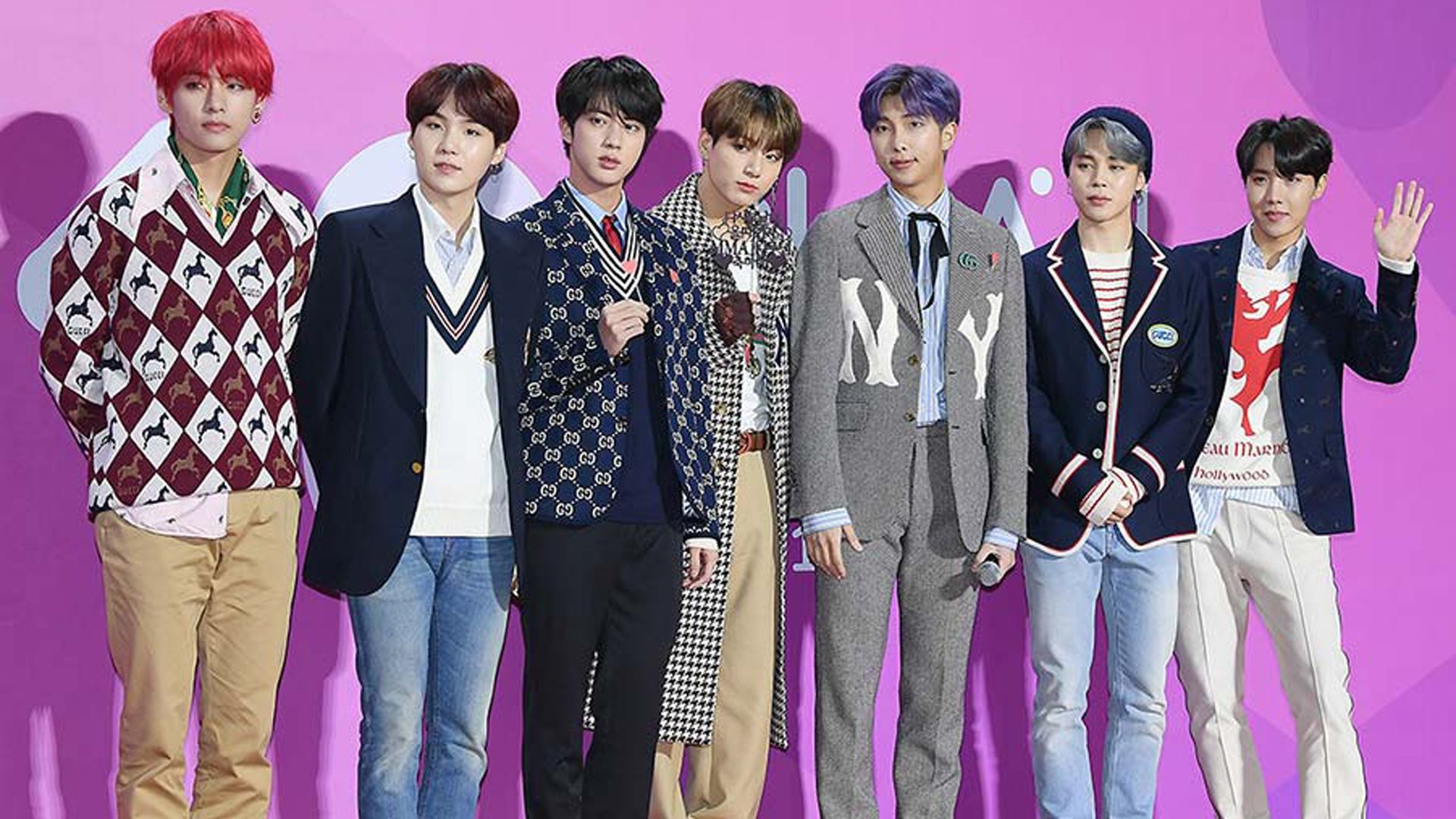 1920x1080 RM V Jungkook Suga Jin J Hope Park Ji Min Are Standing In Purple Background HD BTS Wallpaper