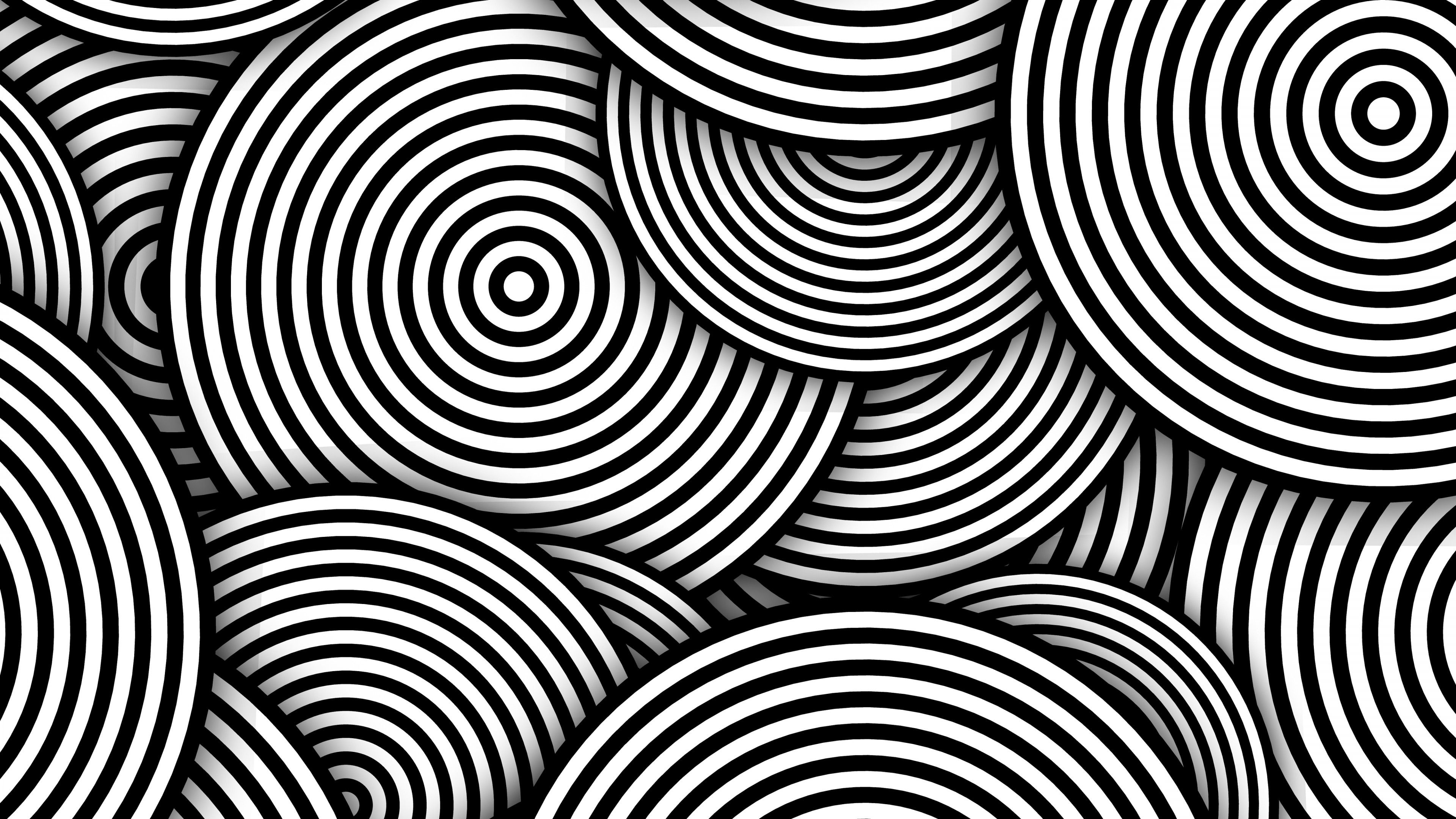3840x2160 Black & White Circles Art Minimalist Abstraction 4K 5K HD Abstract Wallpaper