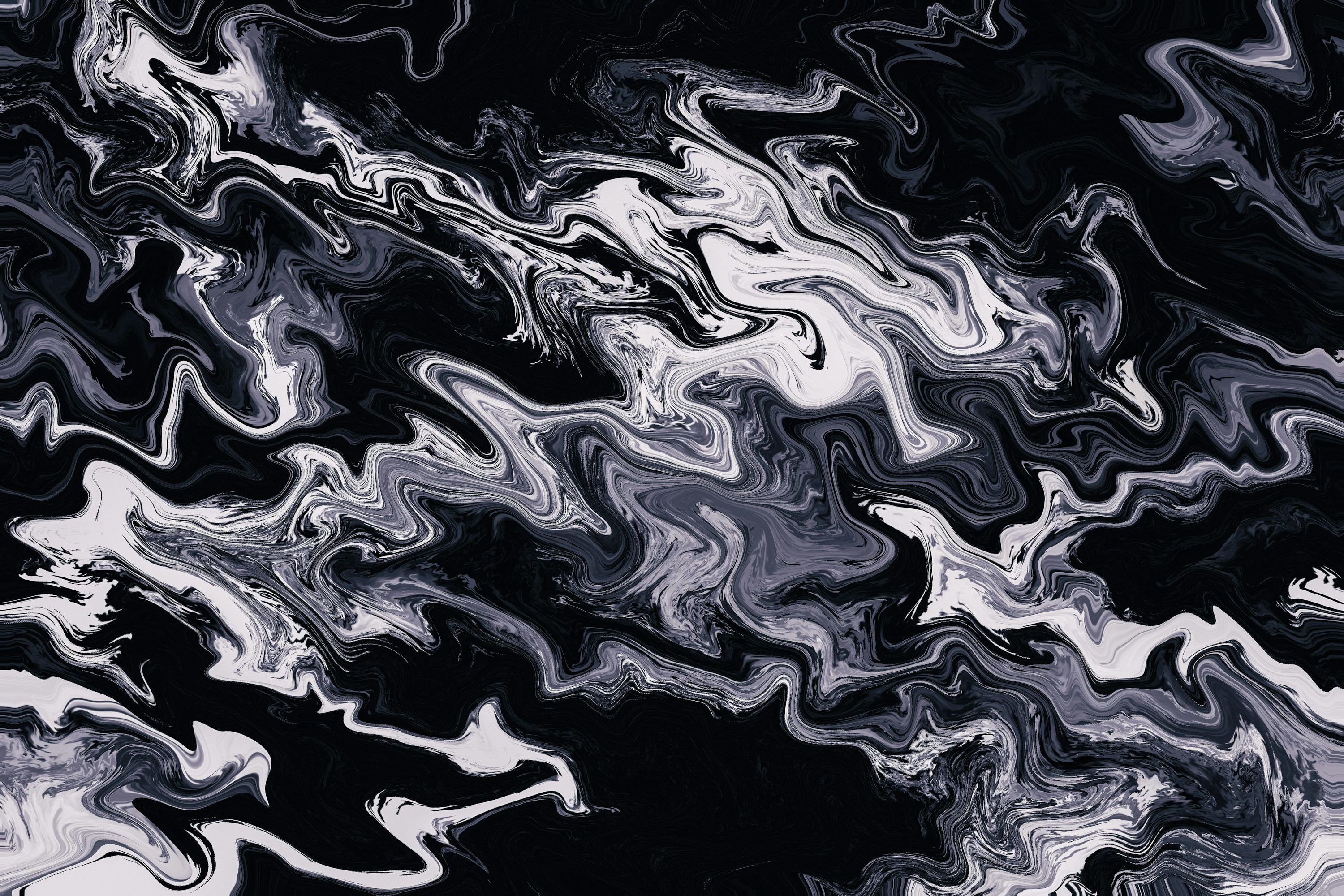 3000x2000 A black and white abstract painting with a black background