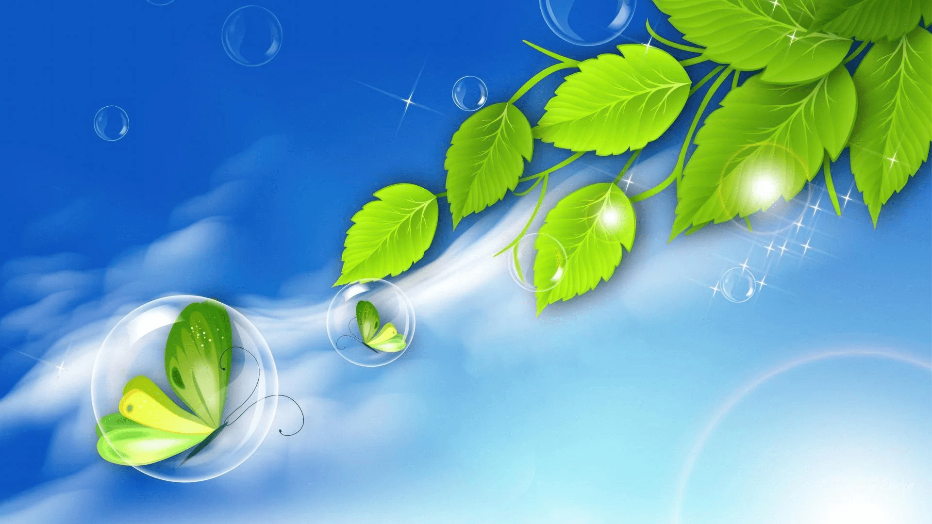 1920x1080 Freshest Frutiger Aero HD Wallpaper Leaves & Bubblesx1080