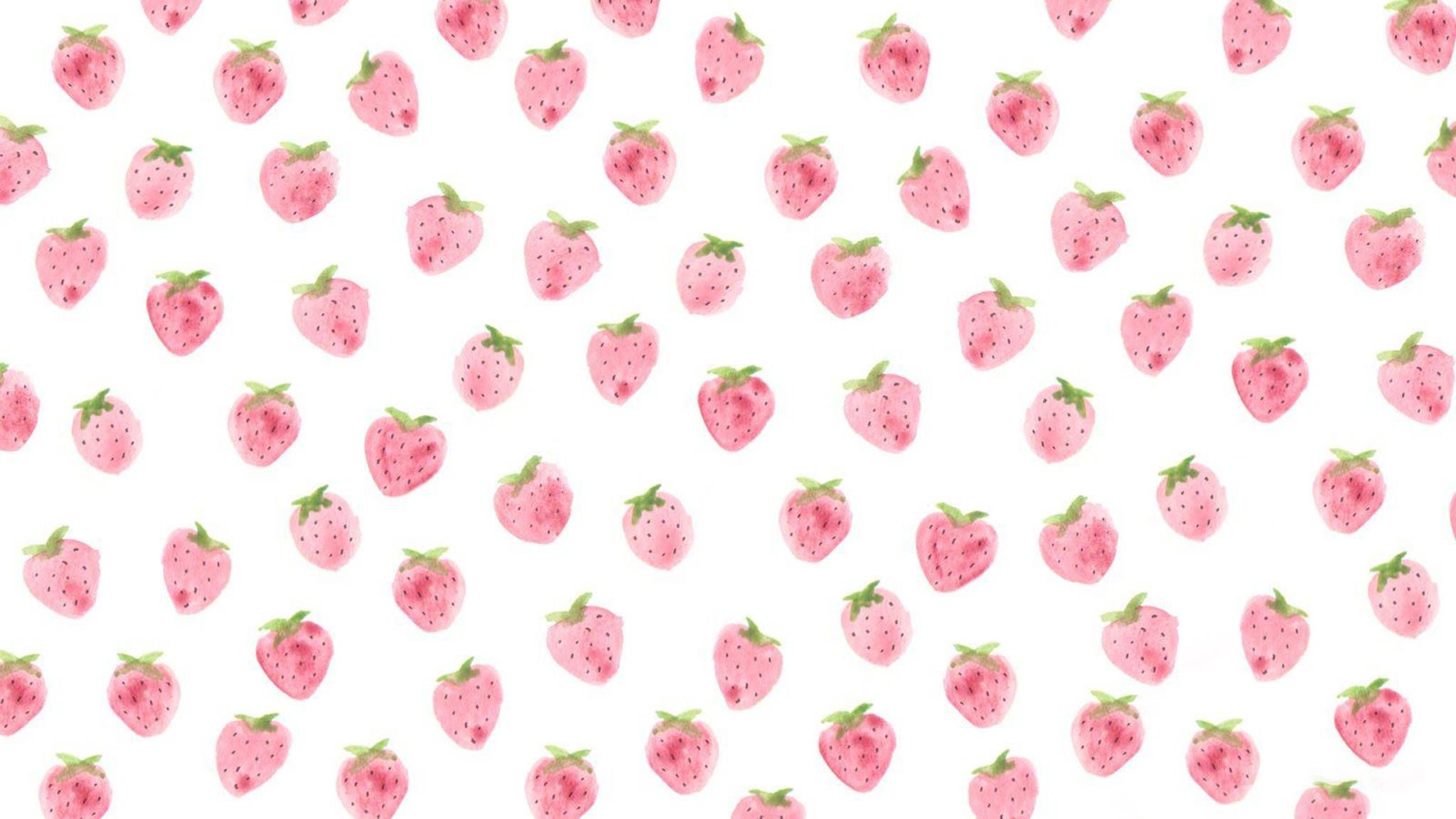 2048x1152 Download Cute Pink Strawberry Painting Wallpaper