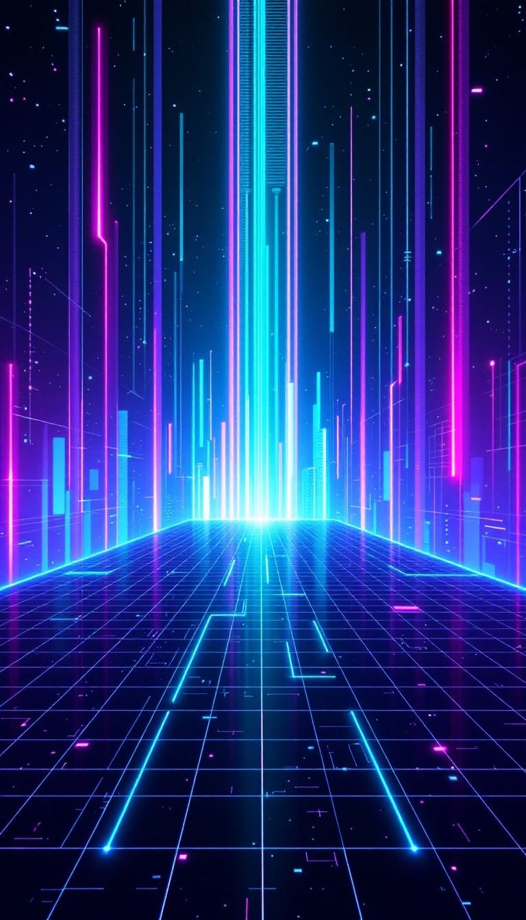 768x1344 Download Neon Grid Rising Image, Neon, Grid