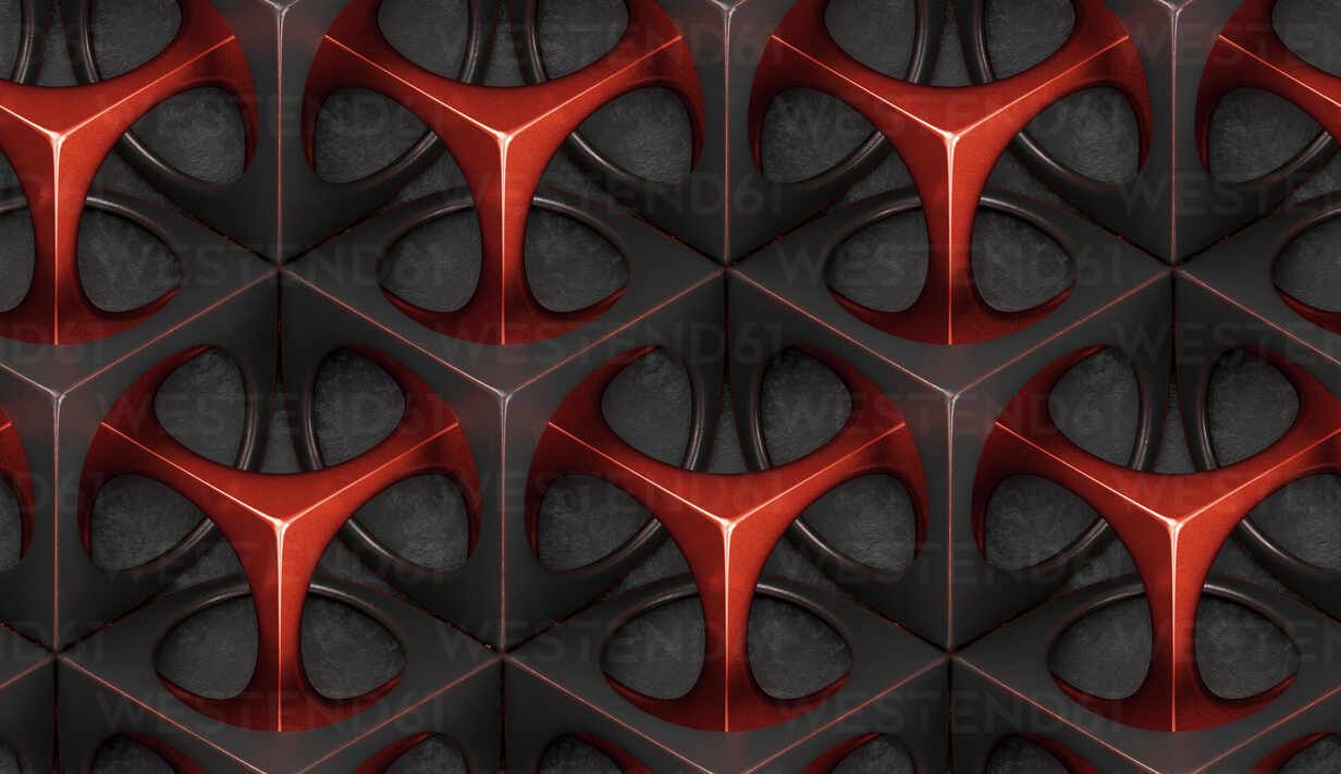 1232x711 3D Wallpaper futuristic grid black and red shapes on gray stucco background. High quality seamless realistic texture