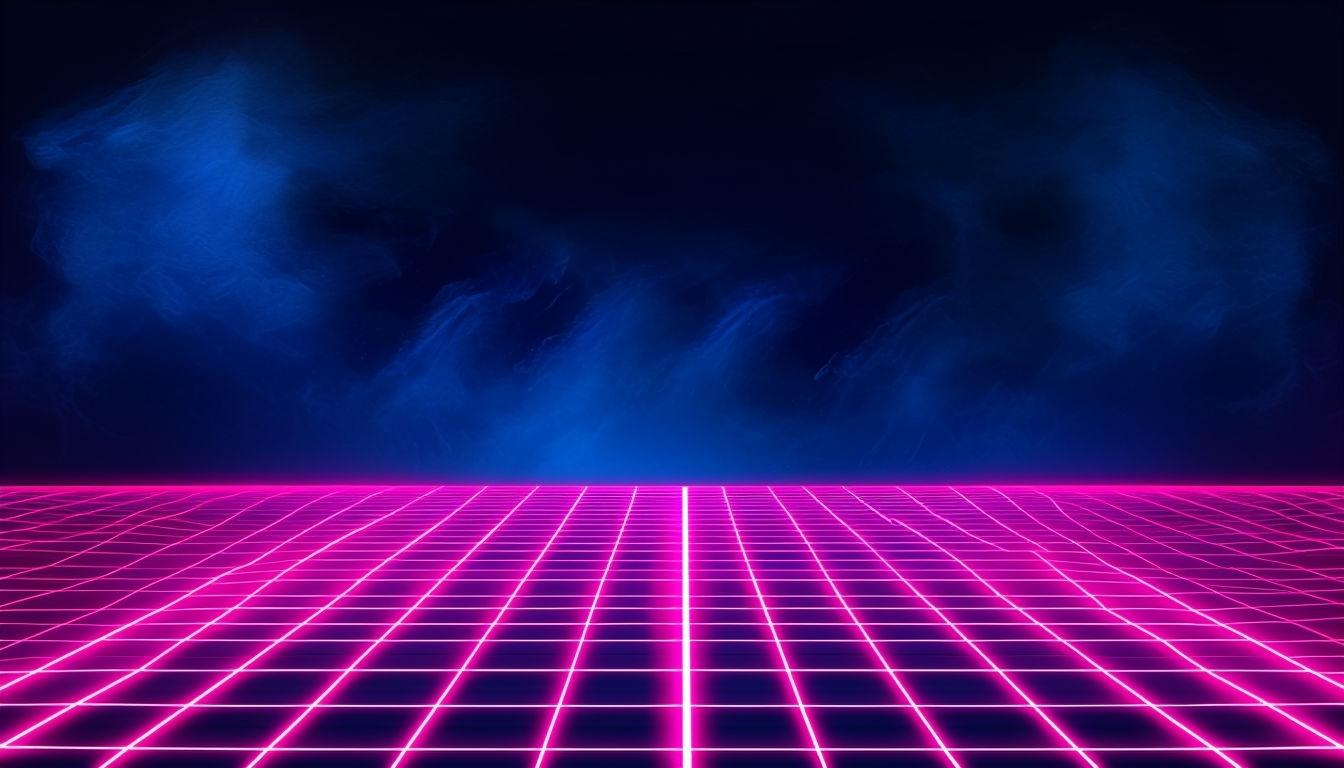1344x768 Retro Futuristic 1980s Neon Grid Digital Background Art