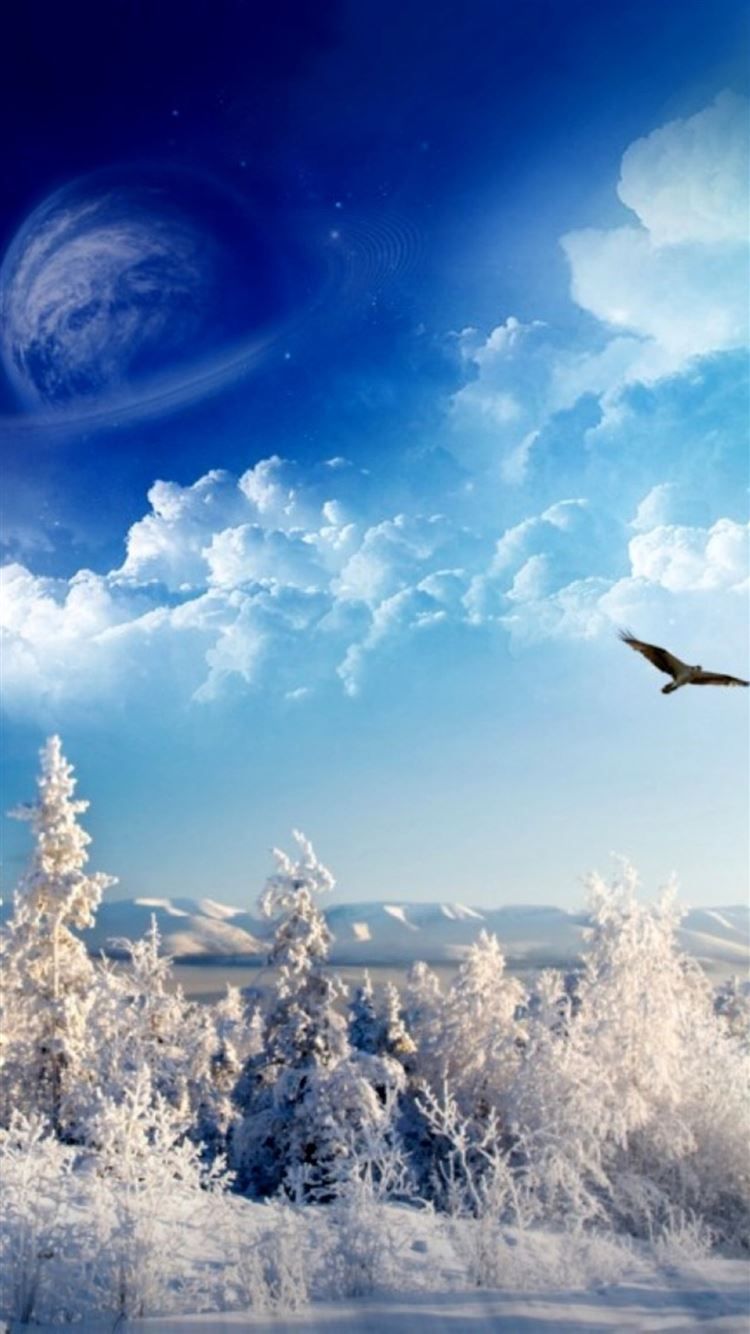 750x1334 Nature Wonderful Winter Snowy Land Shiny Cloudy Space iPhone 8 Wallpaper Free Download