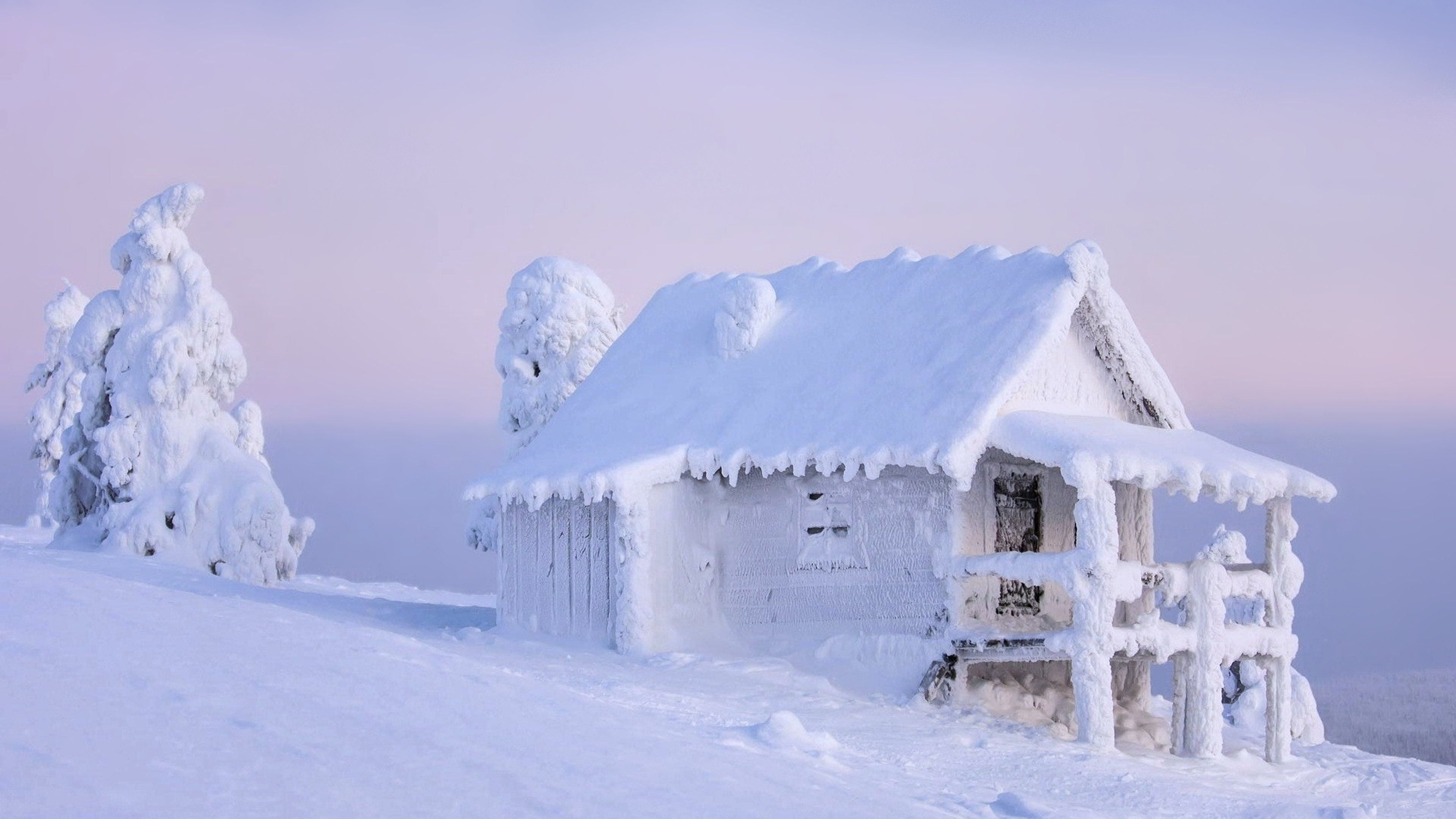 3840x2160 cloudy, High, House, Landscapes, Mountains, Nature, Sky, Snow, Trees, Winter, White Wallpaper HD / Desktop and Mobile Background