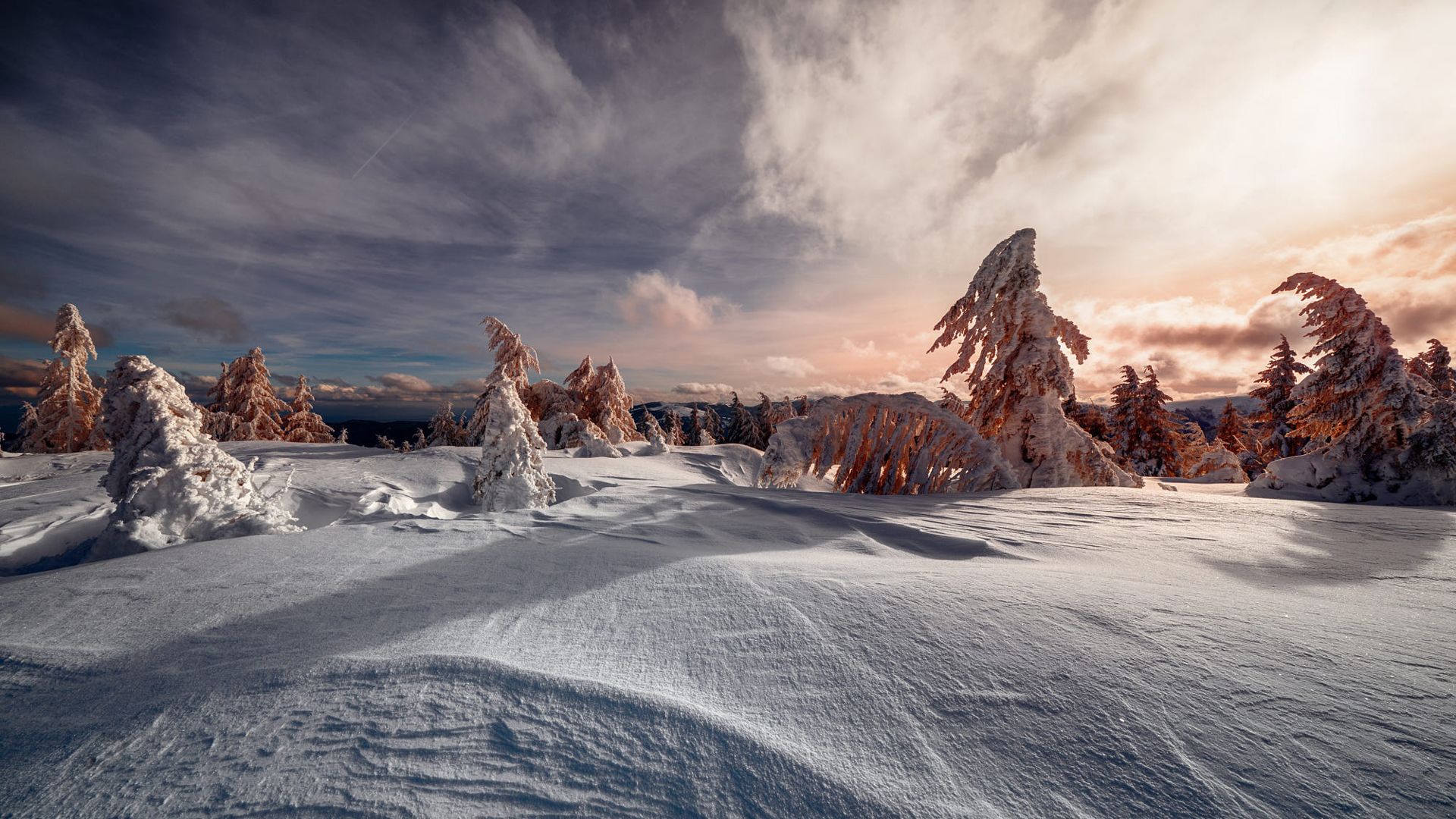 1920x1080 Landscape Covered With Lots Of Snow Under Cloudy Sky HD Winter Wallpaper