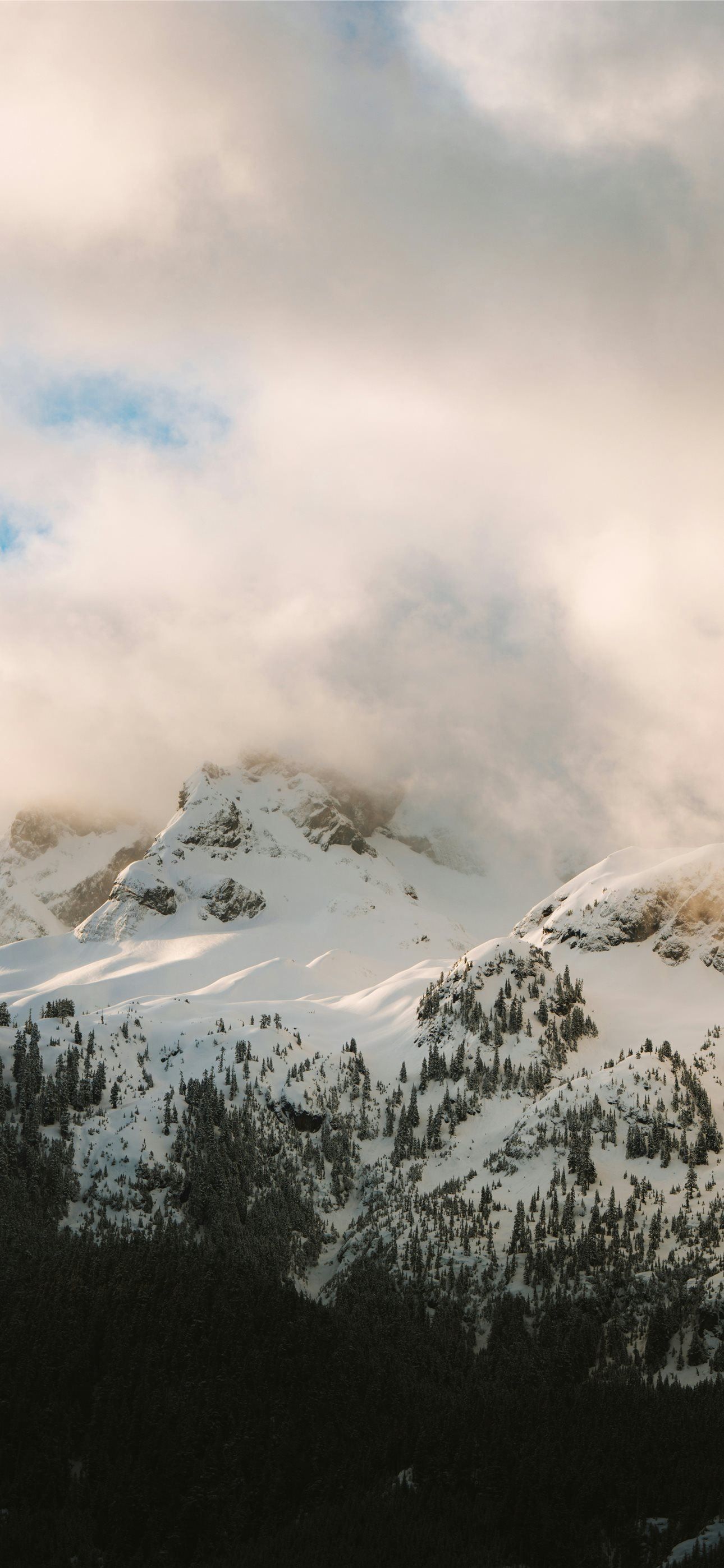 1290x2796 a snow covered mountain under a cloudy sky iPhone Wallpaper Free Download