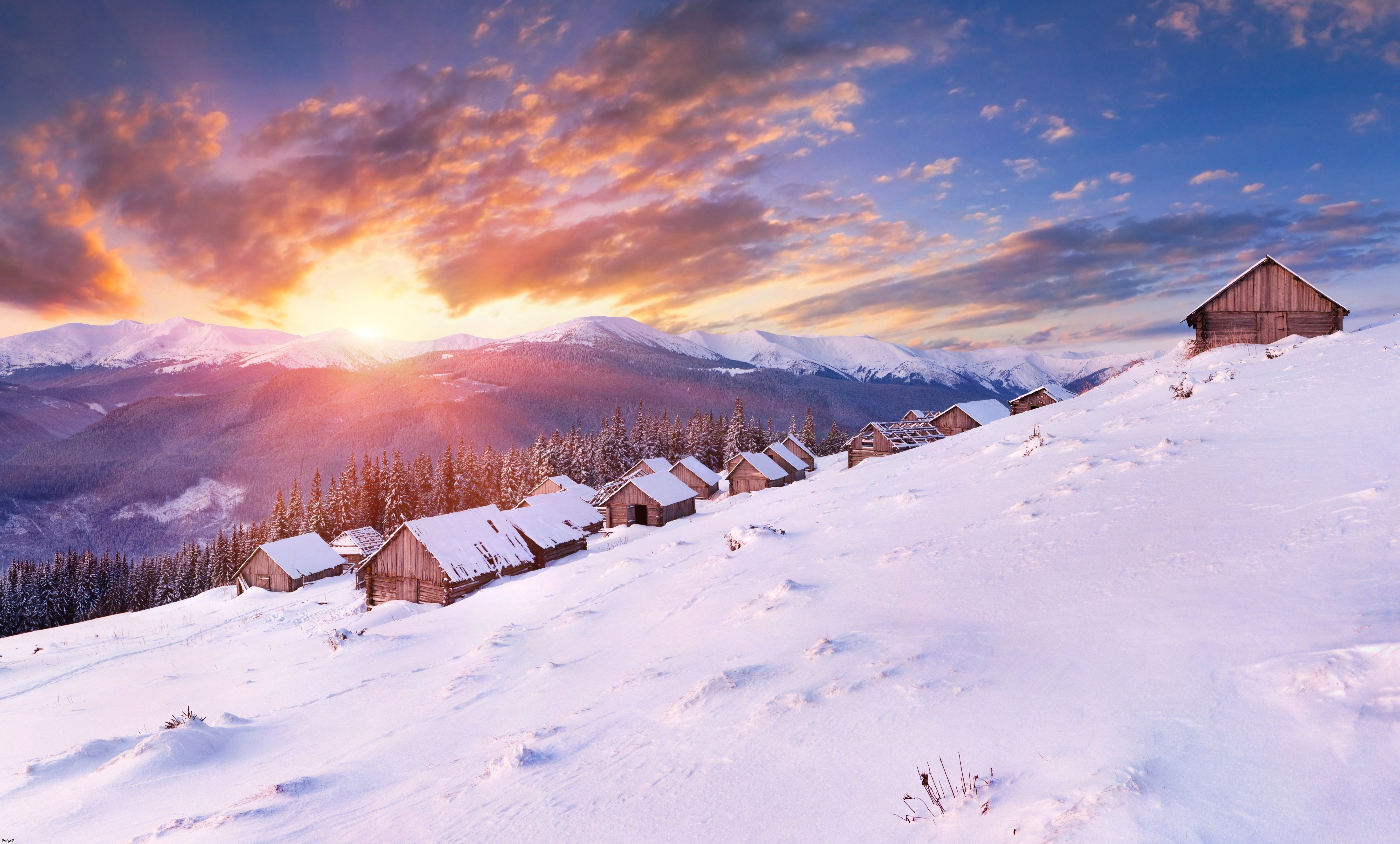 5804x3500 Wallpaper Snow Covered Field Under Cloudy Sky During Daytime, Background Free Image