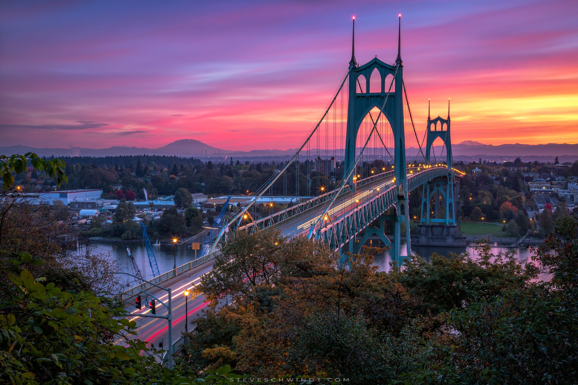 2000x1333 This morning's crazy sunrise looking out at the St Johns Bridge and Cascade range