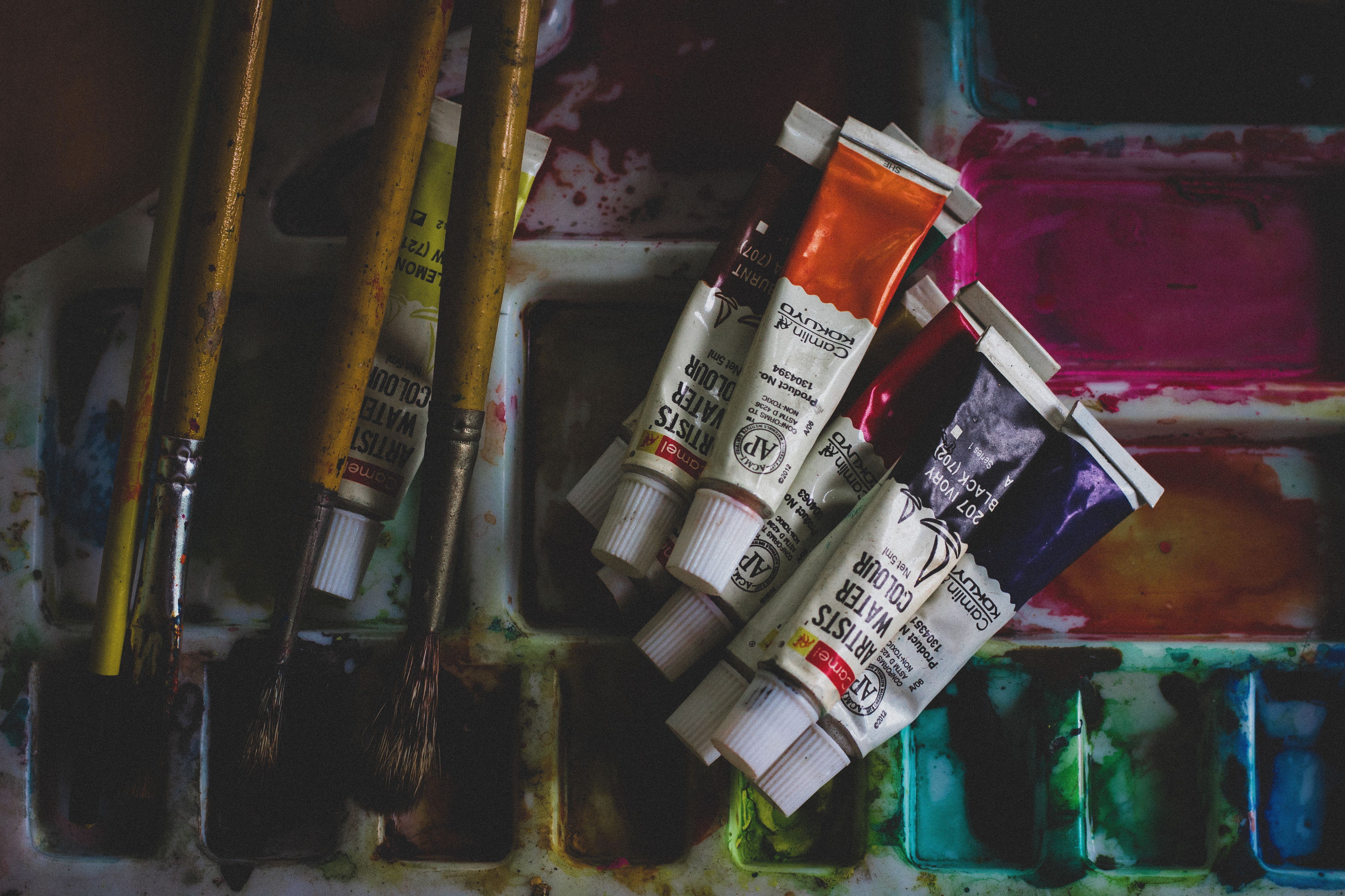 5184x3456 Photo Of Acrylic Paint Soft Tubes Beside Paintbrushes · Free