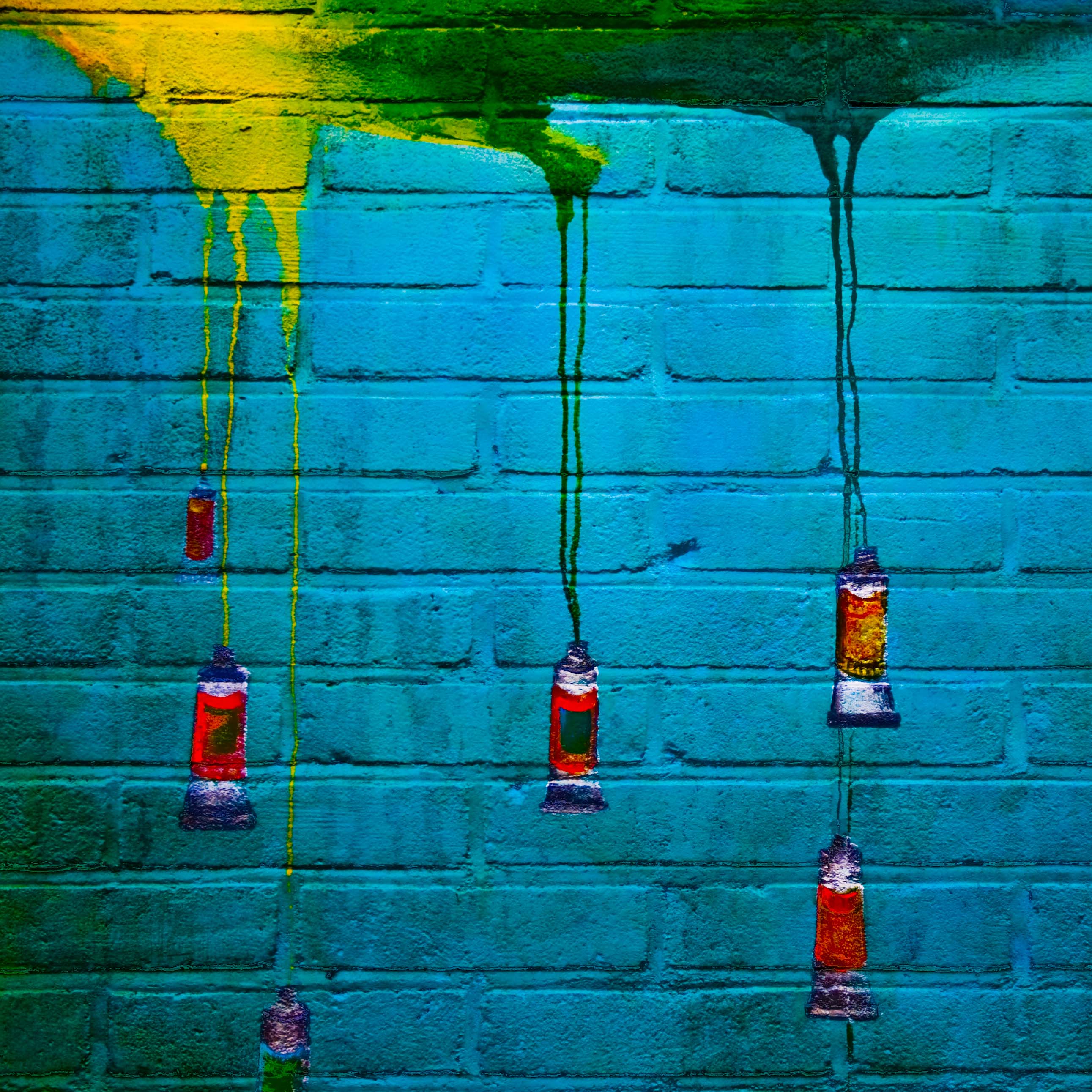 2583x2583 Phone wallpaper: Art, Wall, Graffiti, Paint, Tubes, Brick 85380