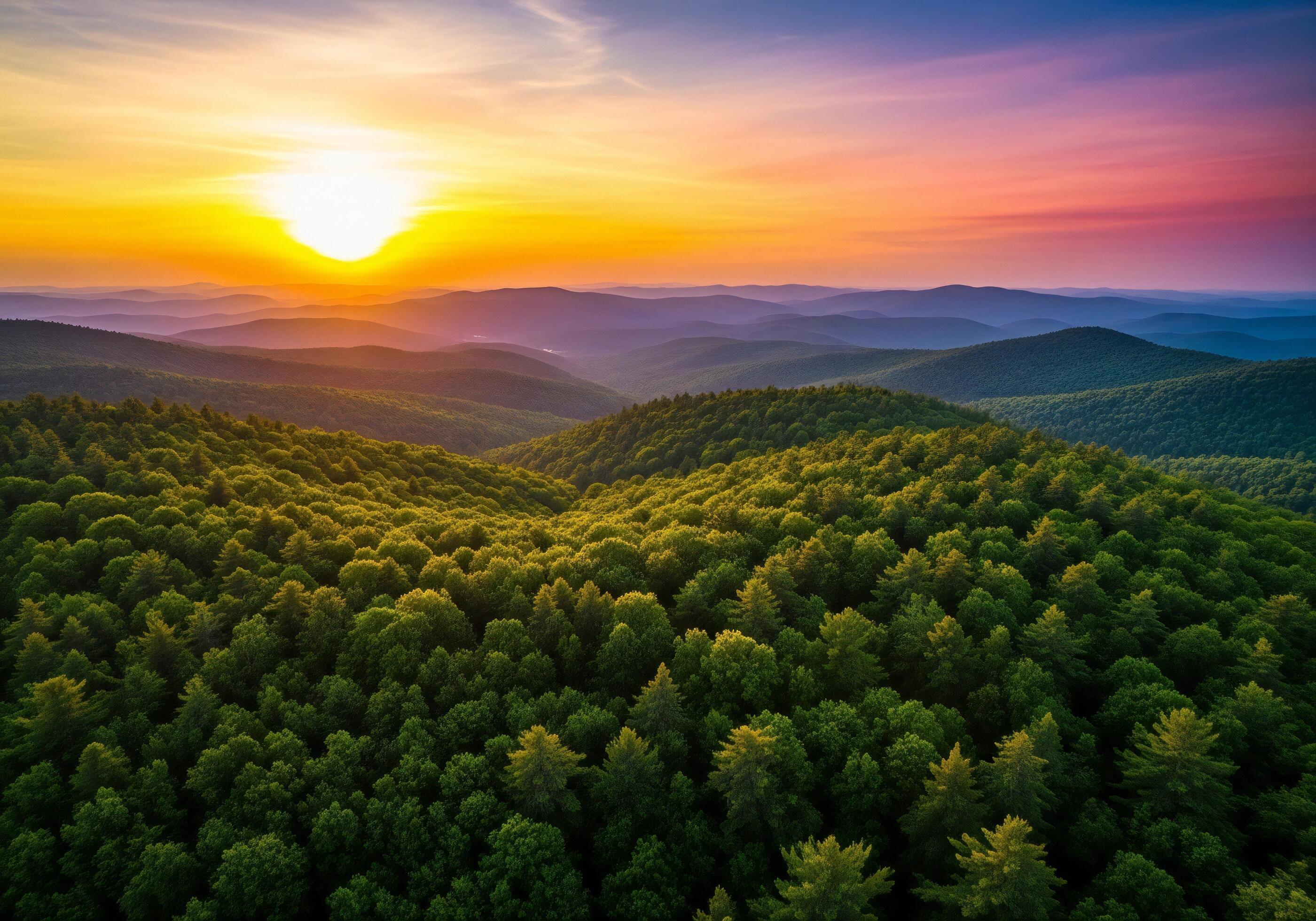 2800x1960 Nature background, Nature wallpaper, Lush green forest canopy beneath a vibrant sunset sky over rolling mountains