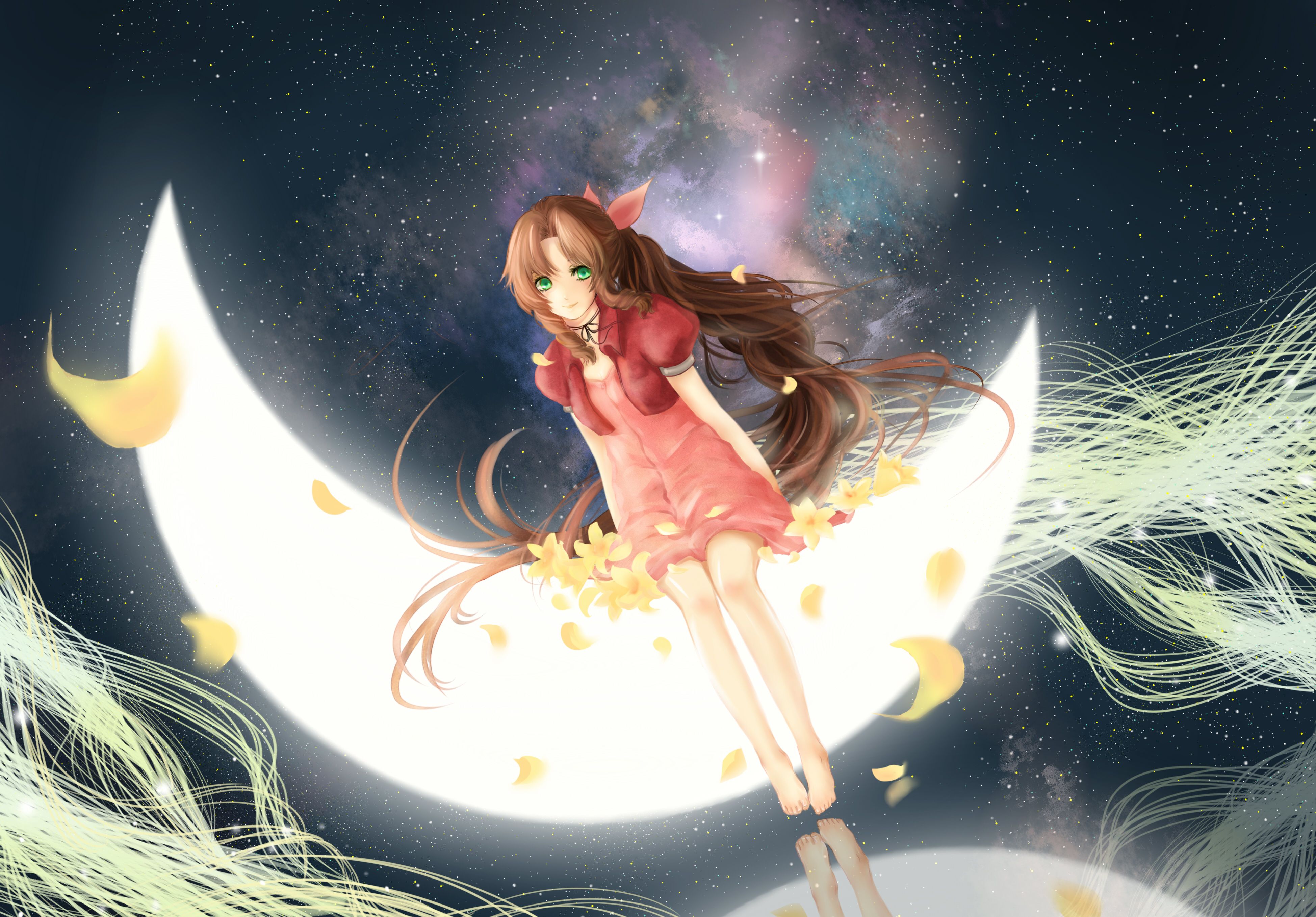 3897x2716 Desktop wallpaper: Video Game, Final Fantasy Vii, Aerith Gainsborough, Moon, Final Fantasy 4K free download for PC. 415180