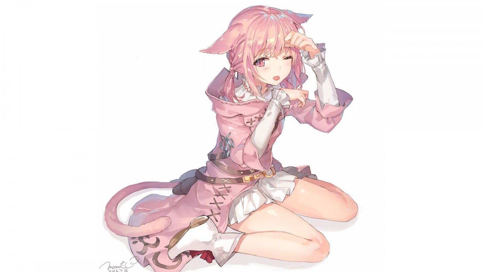 1600x900 Final Fantasy XIV Pink Hair Girl With Pink Dress With White Background HD Final Fantasy XIV Games Wallpaper