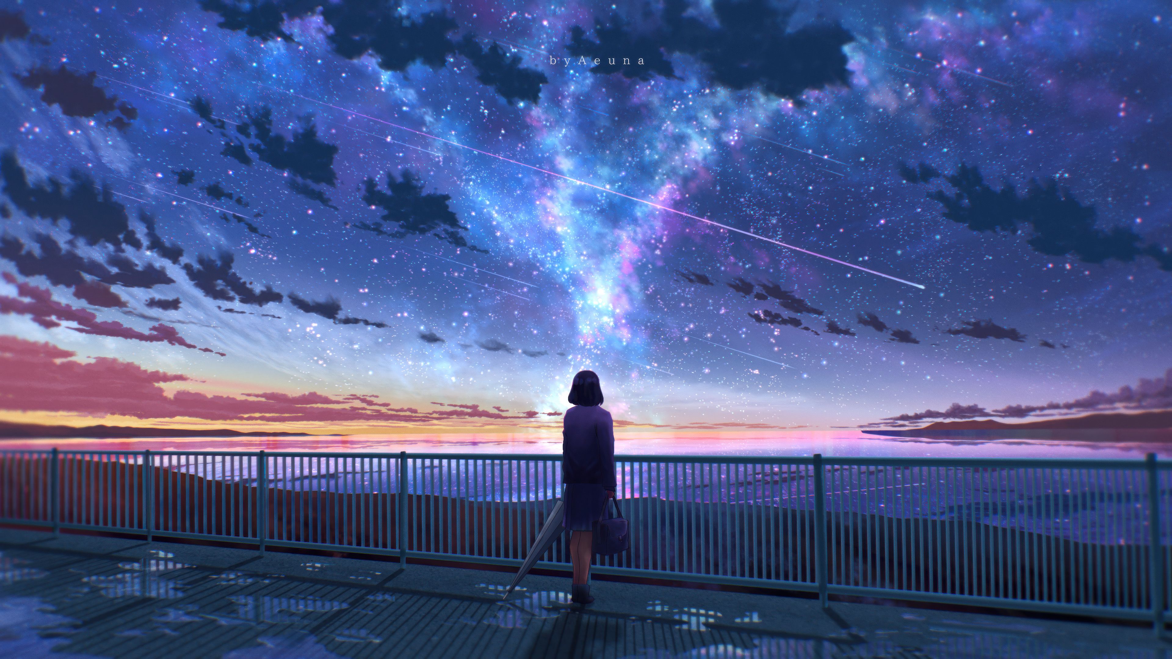 3840x2160 Anime Girl Watching Meteor Streak Sky Wallpaper, HD Anime Wallpaper, 4k Wallpaper, Image, Background, Photos and Picture