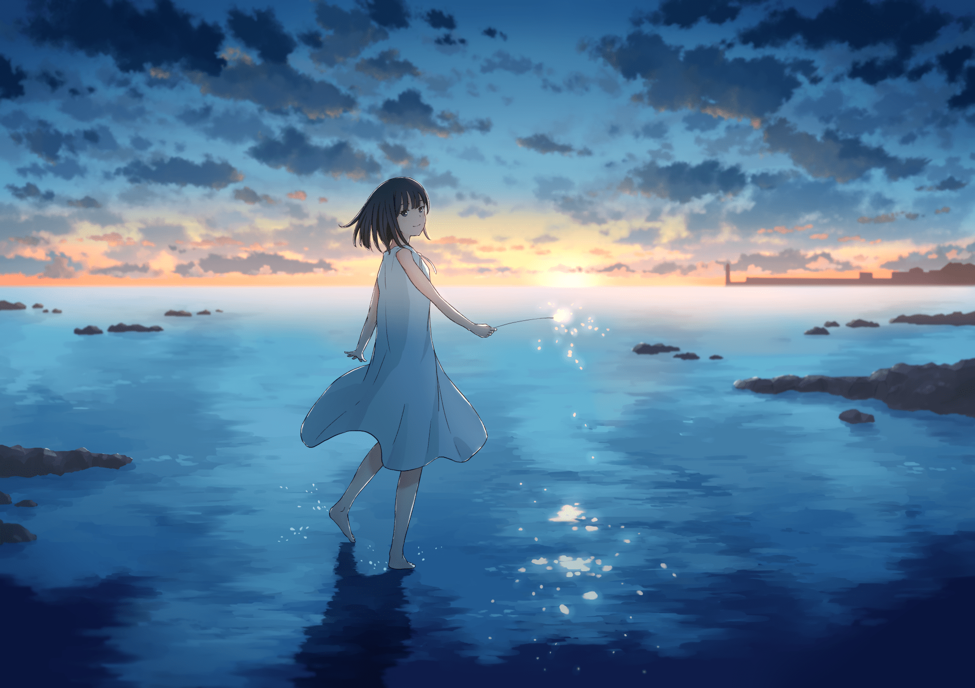 1920x1355 Anime Sunset Magic Ocean Wallpaper by あんよx1355