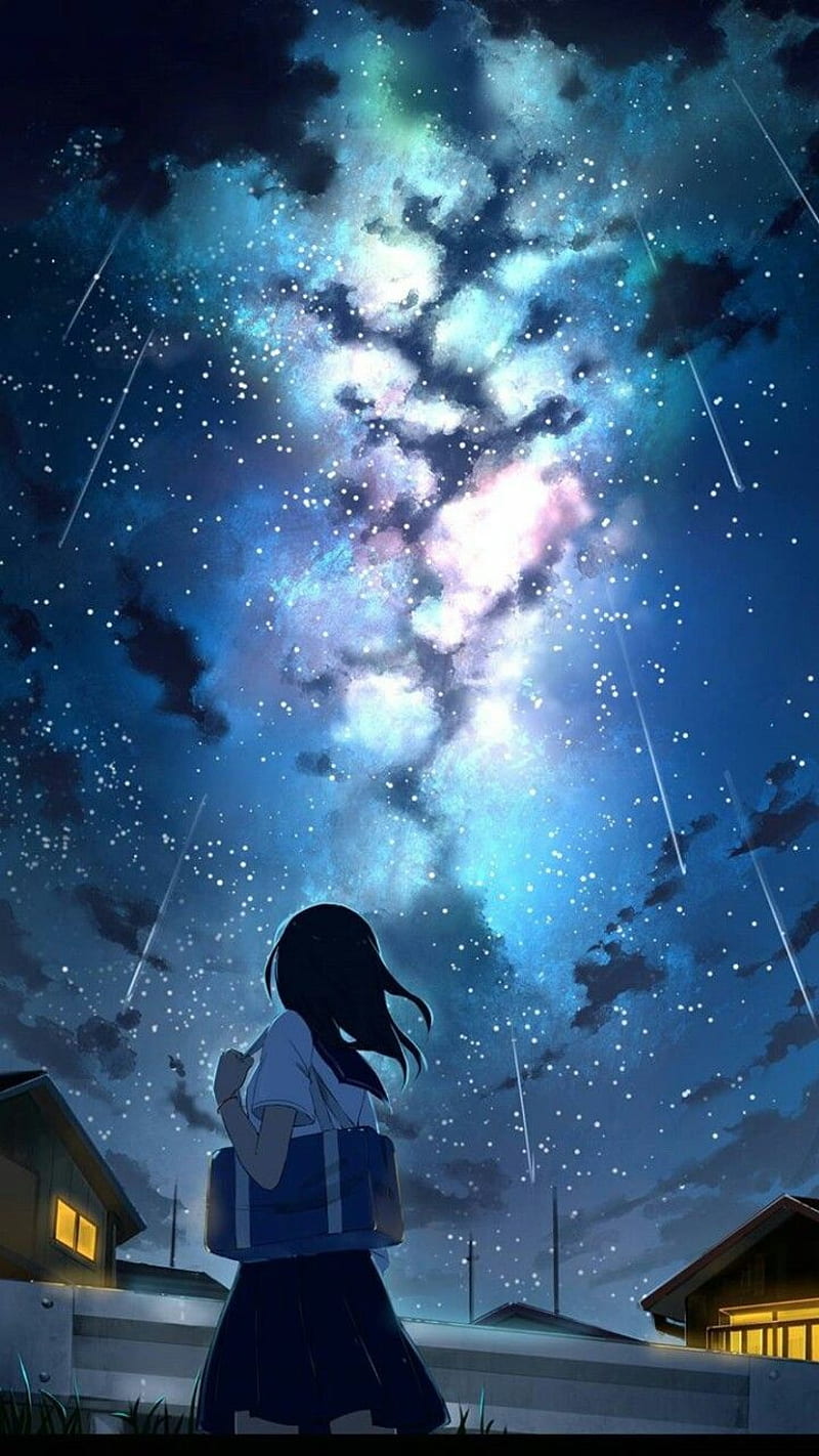 800x1422 Galaxy, anime, bonito, galaxy, girl, night, sky, stars, HD phone wallpaper