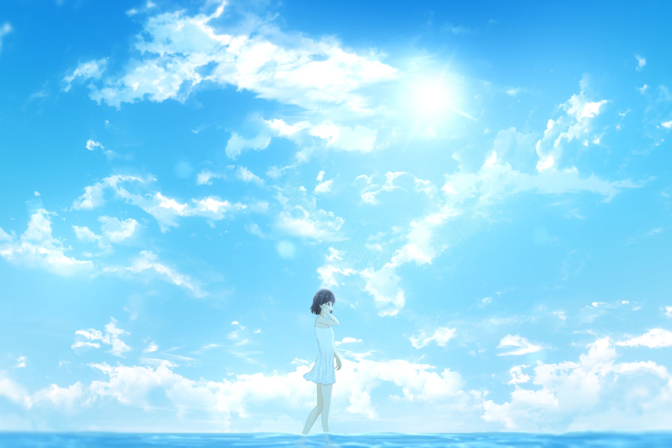 2160x1440 Desktop wallpaper: Anime, Original, Summer, Short Hair, Cloud, Sky 4K free download for PC. 1377590