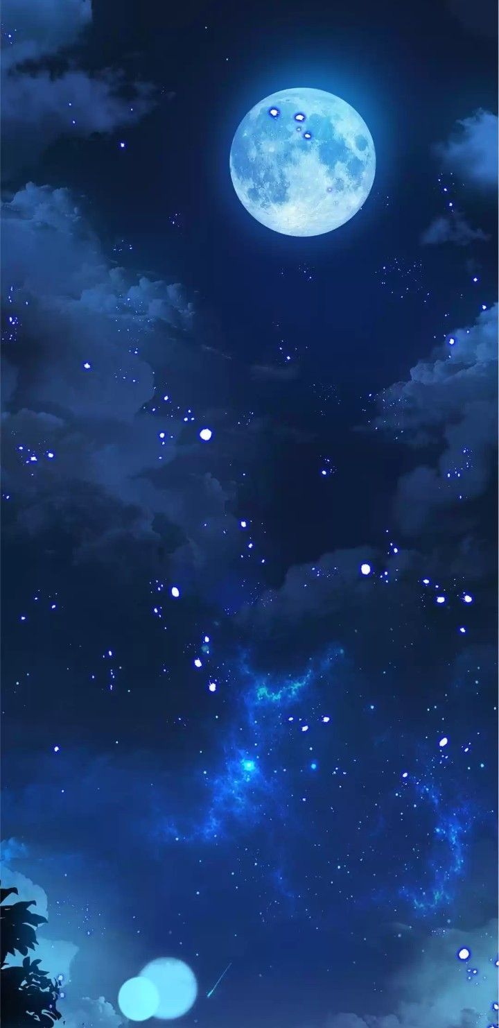 720x1482 Beautiful Sky Art and Dark Purple Wallpaper. Blue night sky drawing, Blue moon and stars wallpaper, Anime moon sky