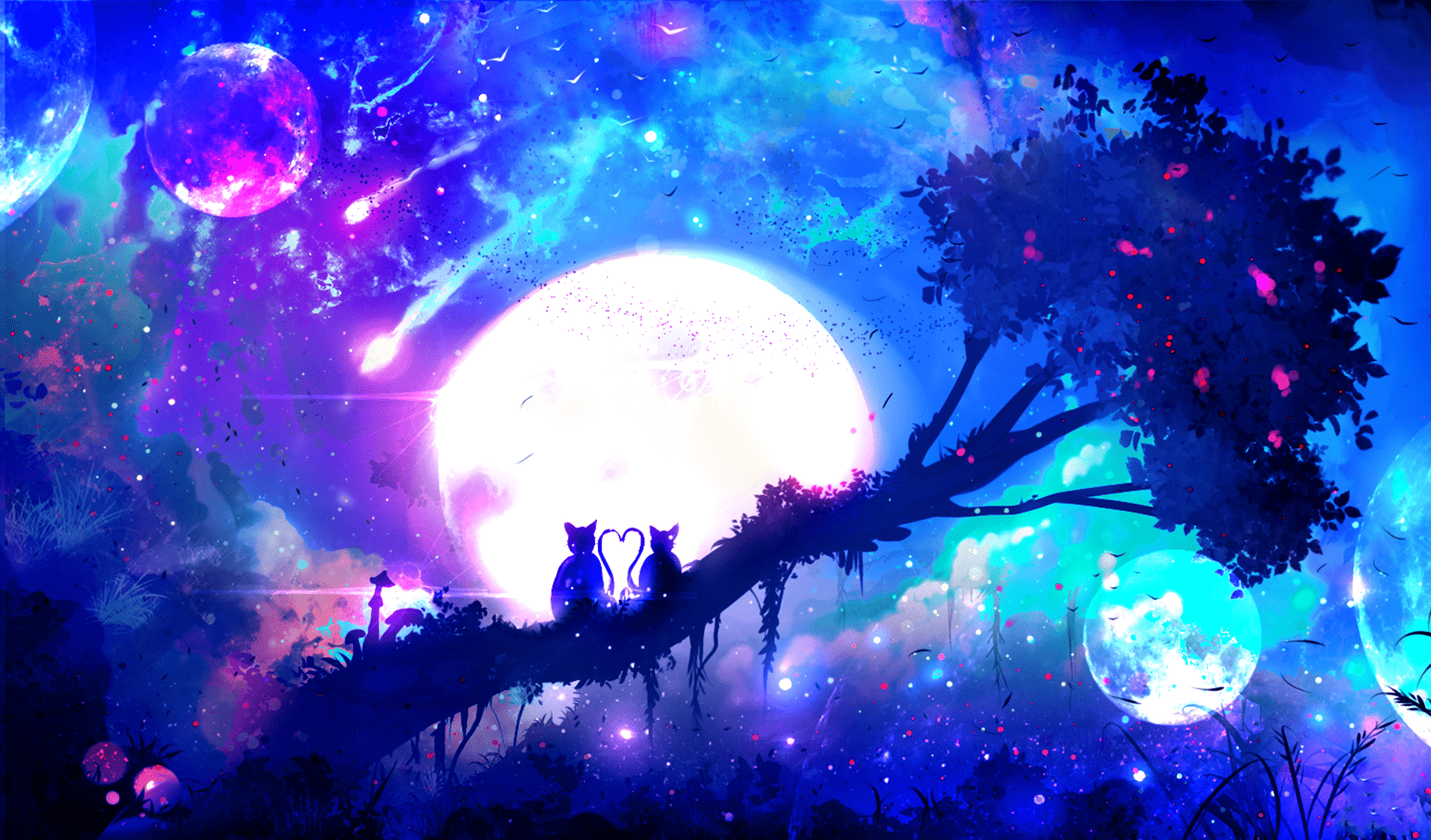 1804x1059 Fantasy Anime Night Couple HD Wallpaper