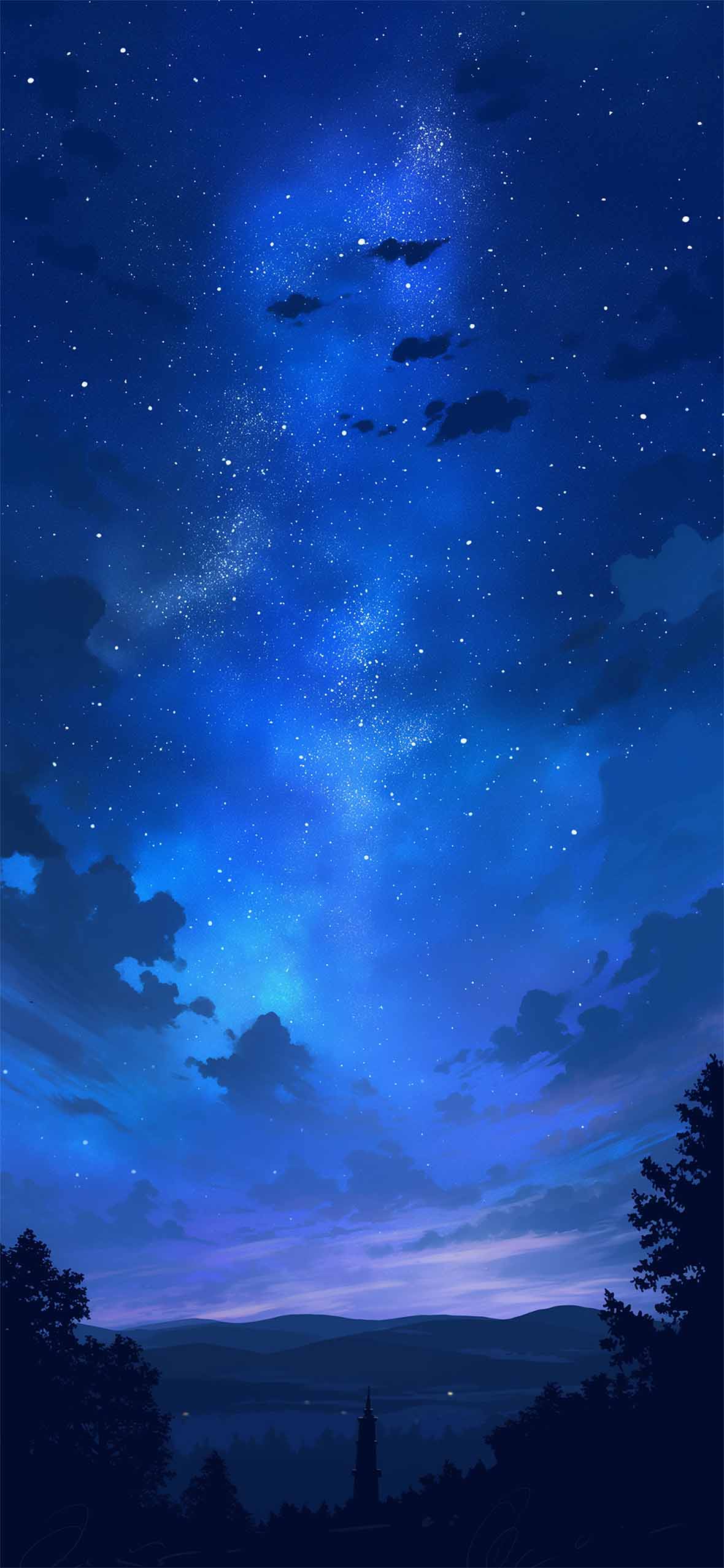 1180x2553 Milky Way Blue Night Sky Wallpaper iPhone Wallpaper