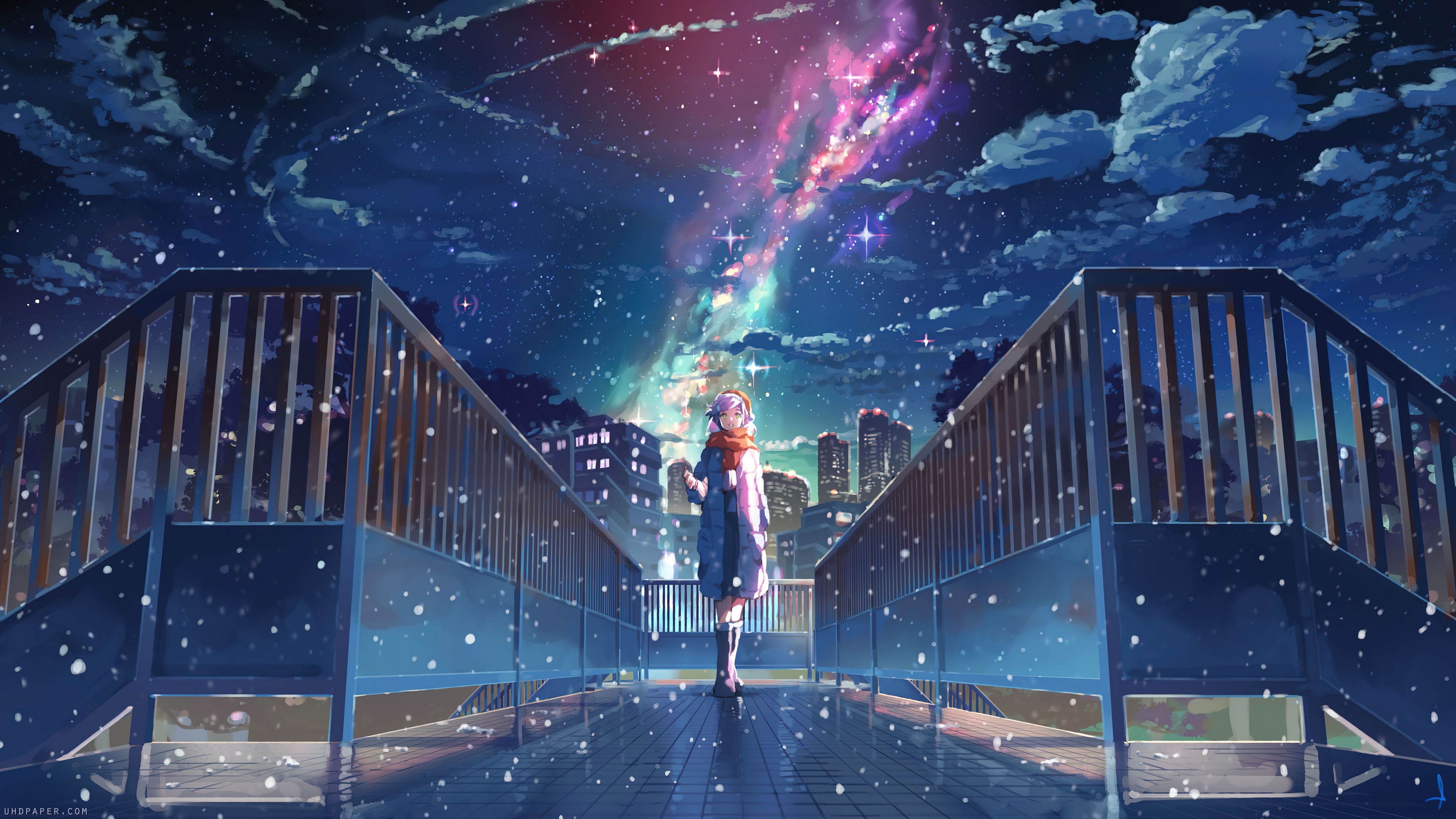 3840x2160 Anime Girl Night Sky Stars Wallpaper 4K HD PC f