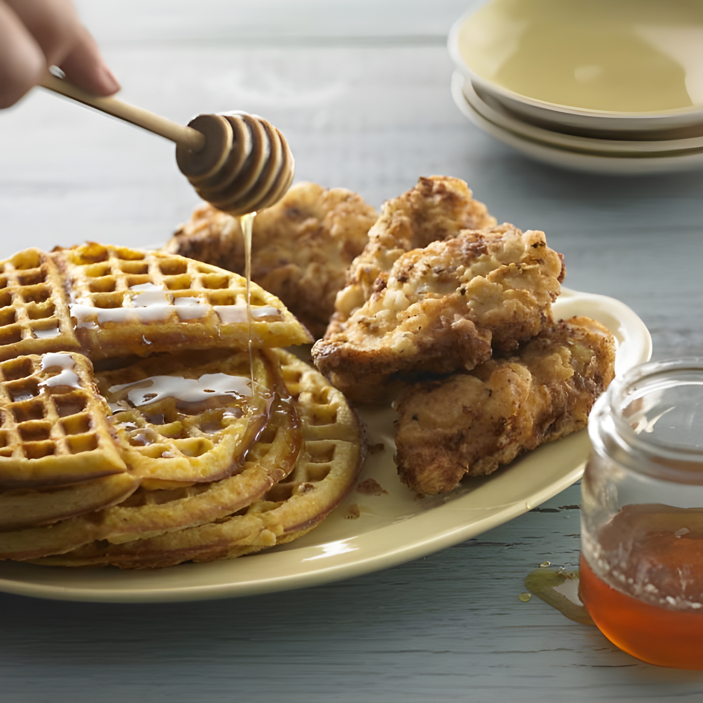 2400x2400 Golden Cornmeal Waffles with Fried Chicken