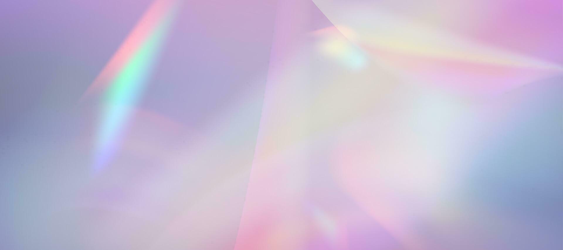 1920x853 Blurred rainbow refraction overlay effect. Light lens prism effect on bright background. Holographic reflection, crystal flare leak shadow overlay. Vector abstract illustration