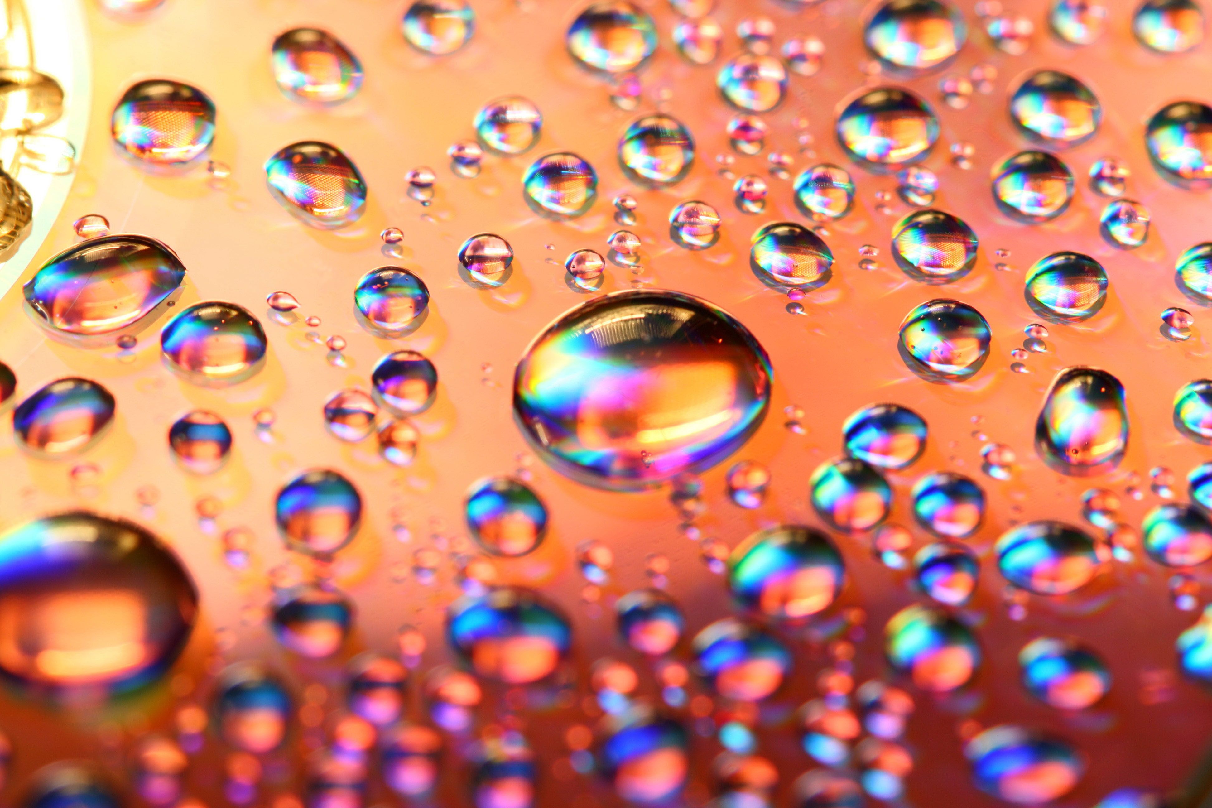 3888x2592 Wallpaper water, drops, surface, light, blur, abstract, refraction, bokeh. for mobile and desktop, section макро, resolution 3888x2592