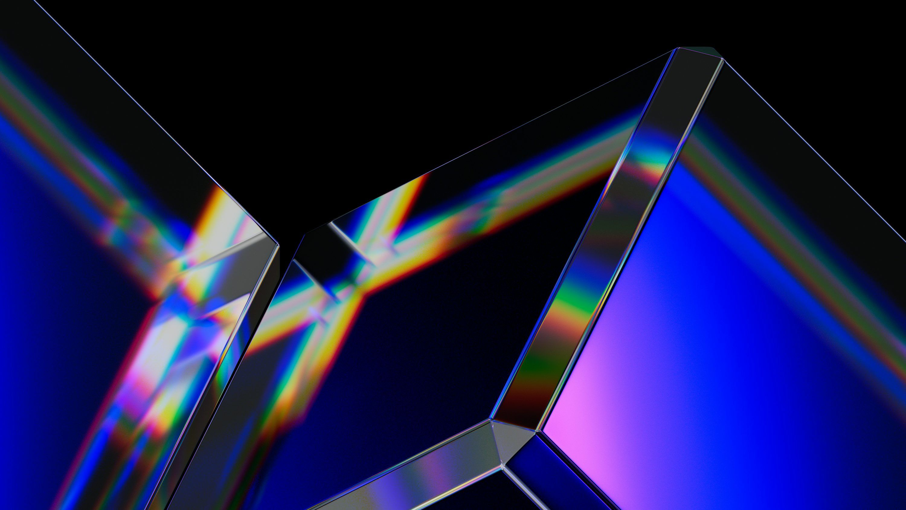 3000x1688 Blue glass cubes with rainbow refraction