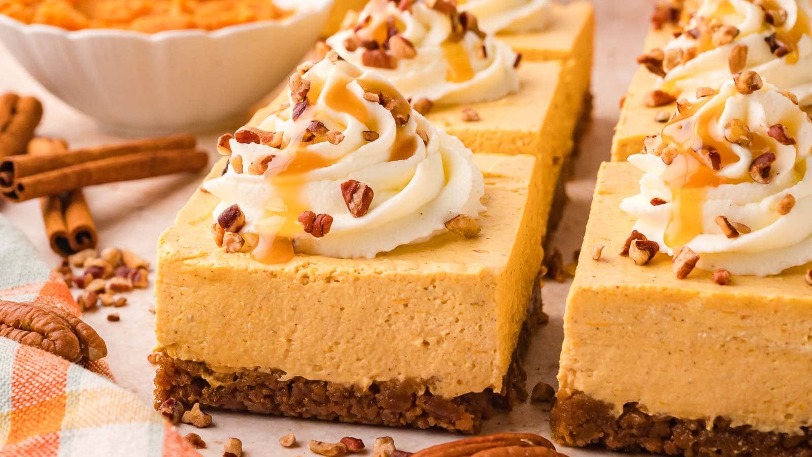 1600x900 No Bake Pumpkin Cheesecake Bars. Easy Fall Dessert